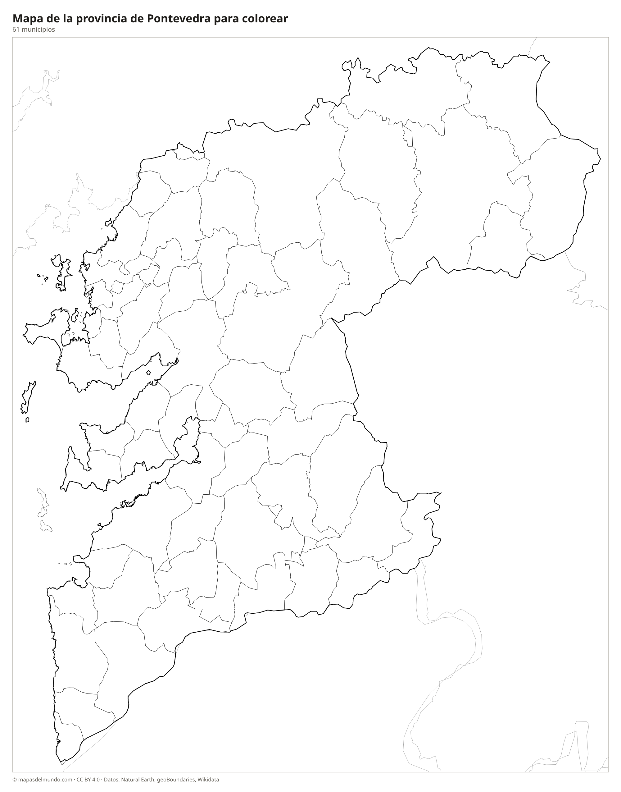 Mapa de la provincia de Pontevedra para colorear