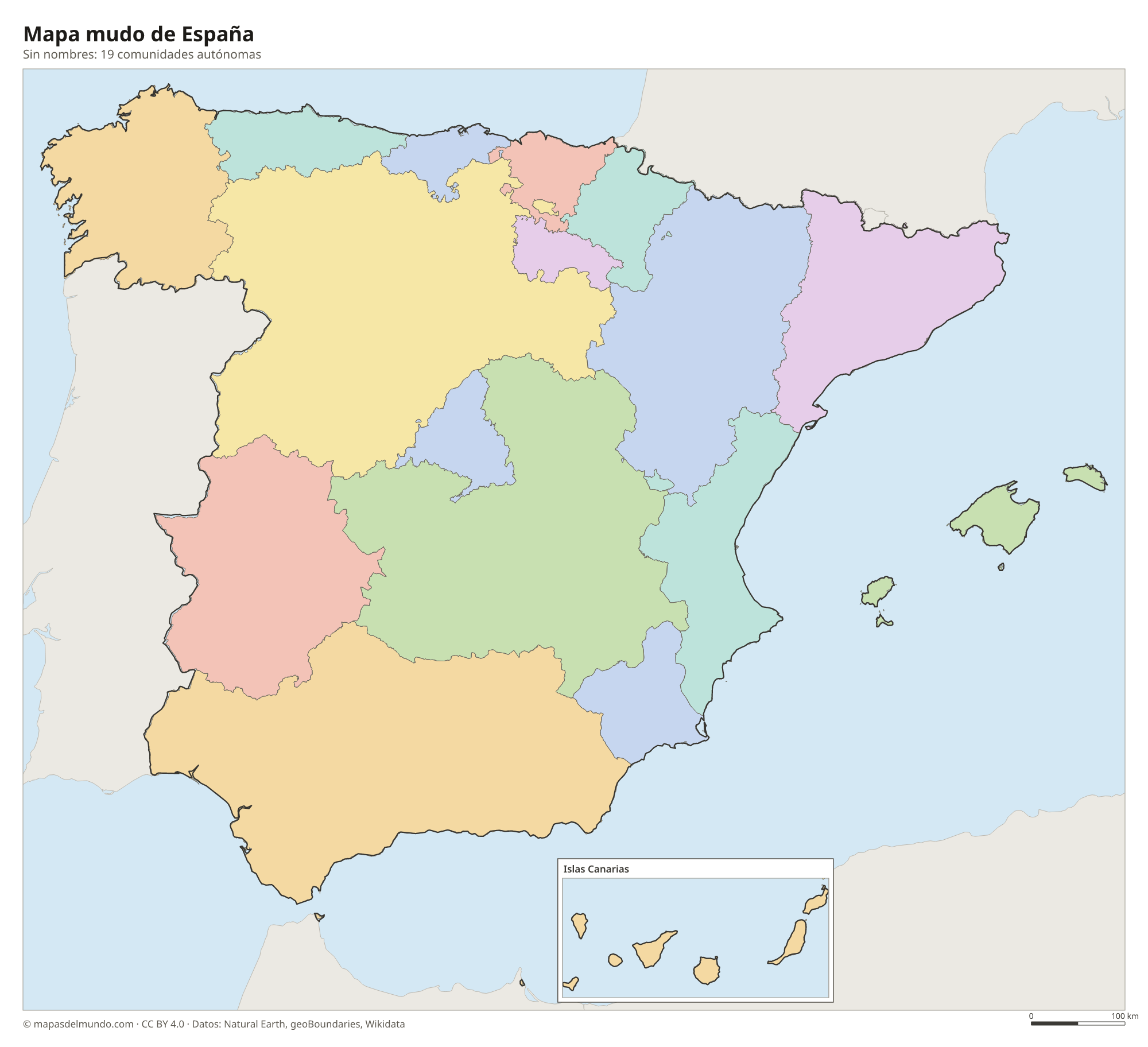 Mapa mudo de España sin nombres