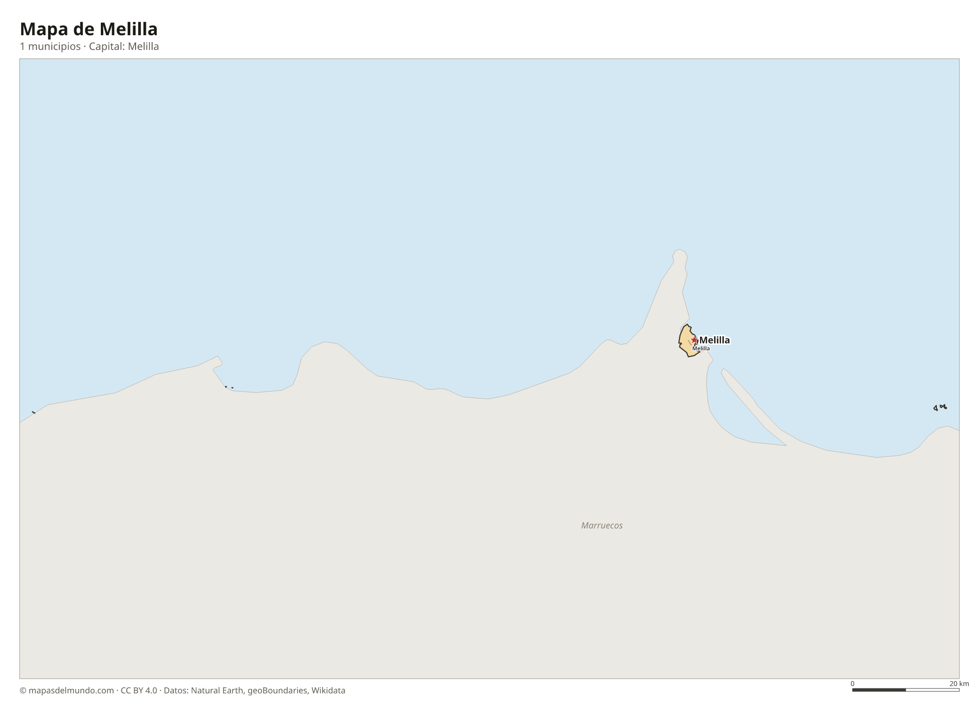 Mapa de Melilla con sus 1 municipios
