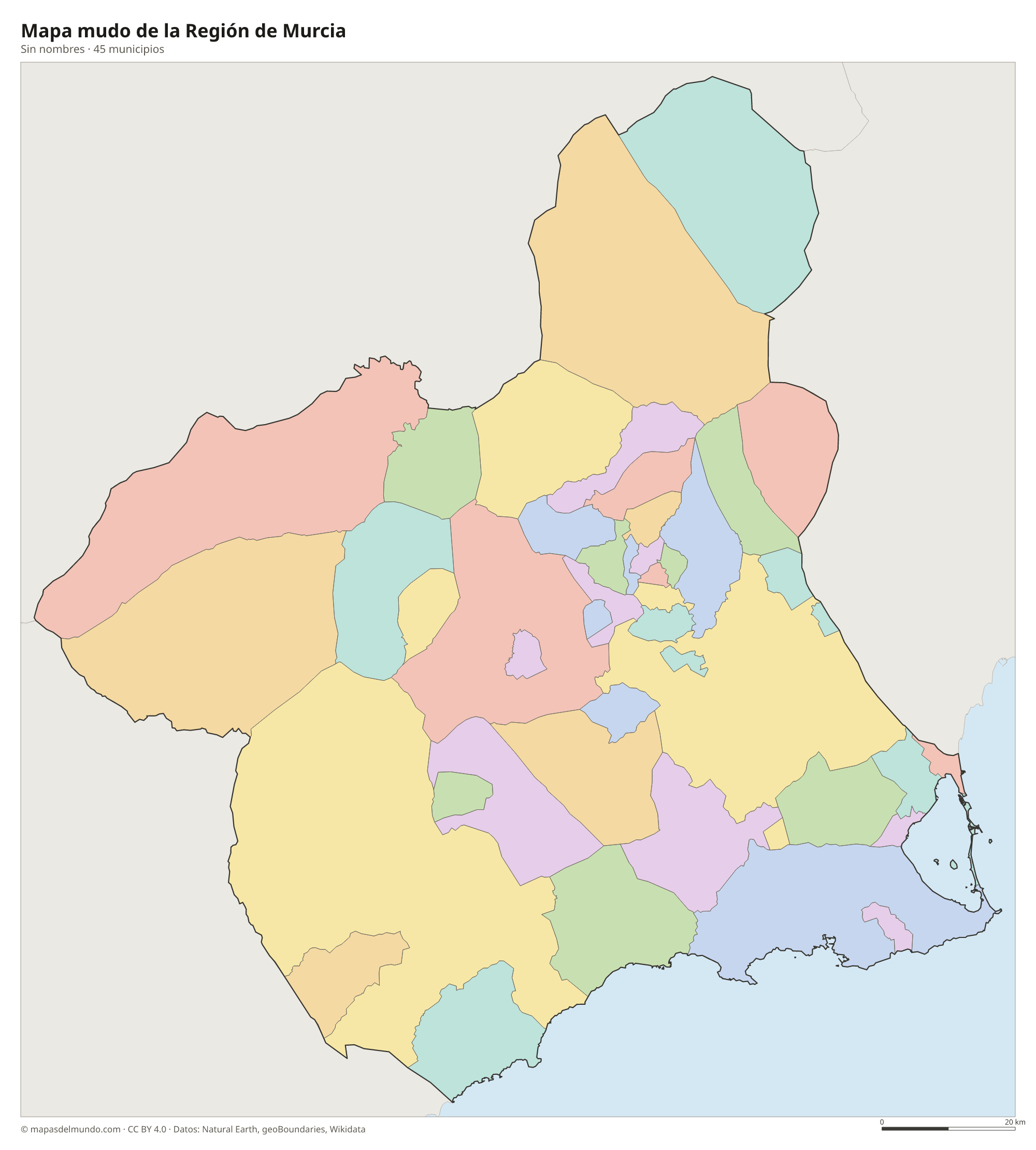 Mapa mudo de la Región de Murcia