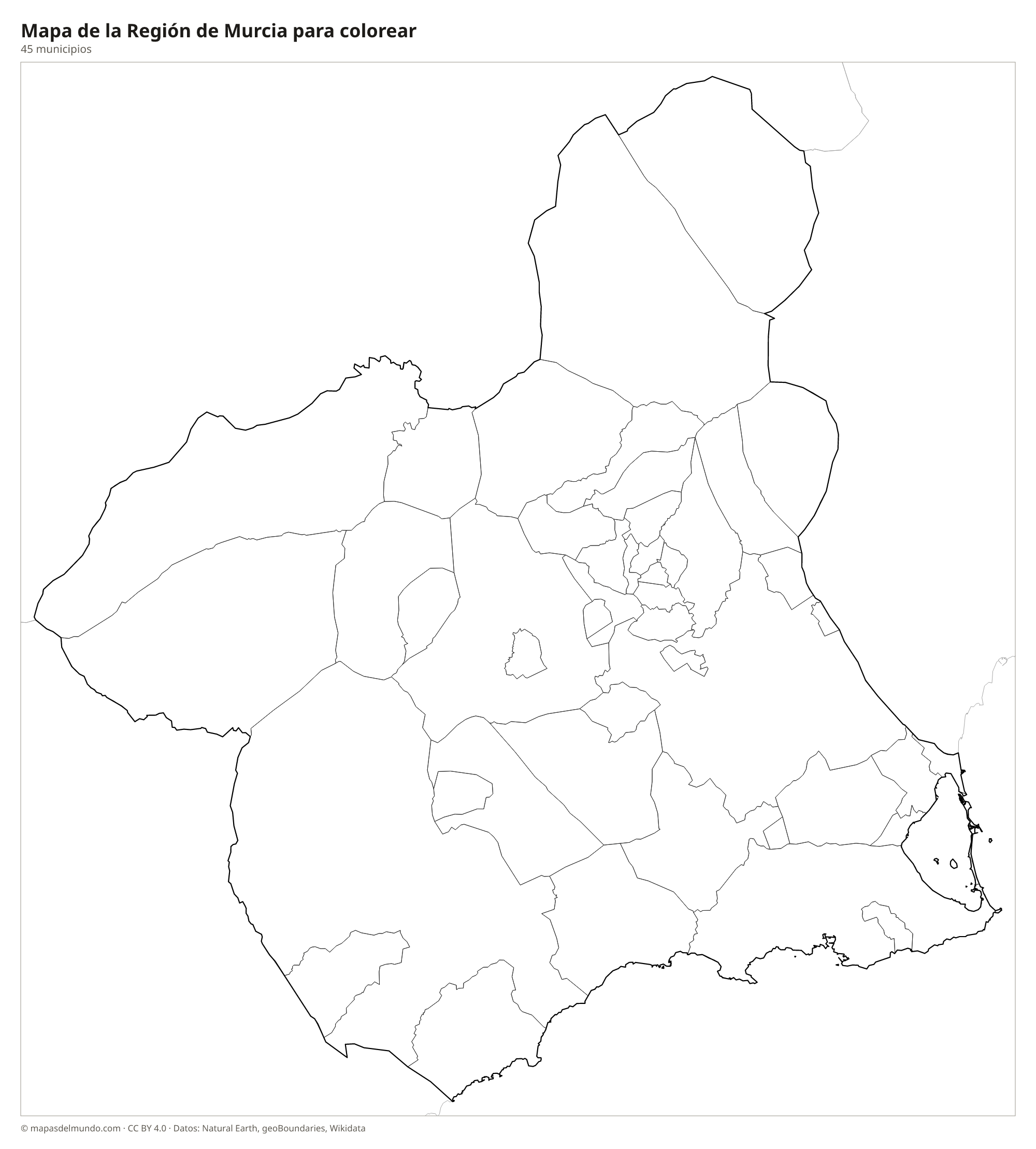 Mapa de la Región de Murcia para colorear