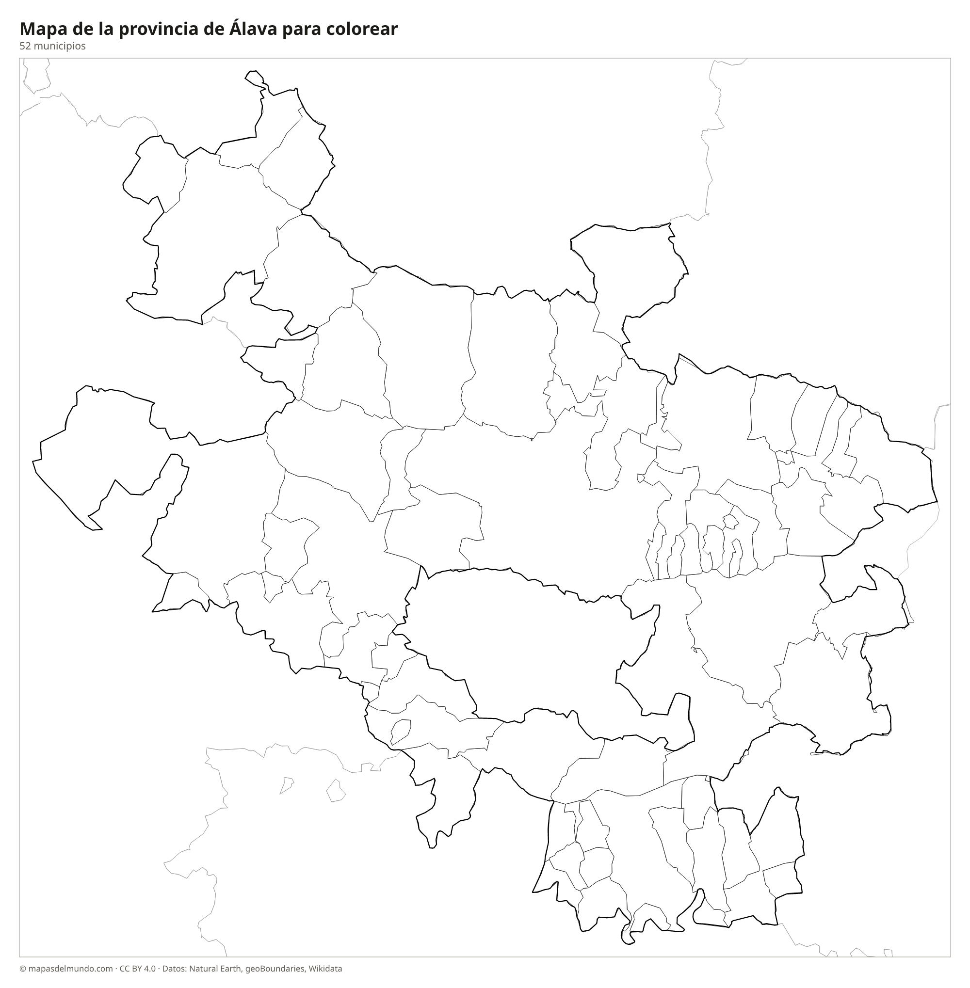 Mapa de la provincia de Álava para colorear