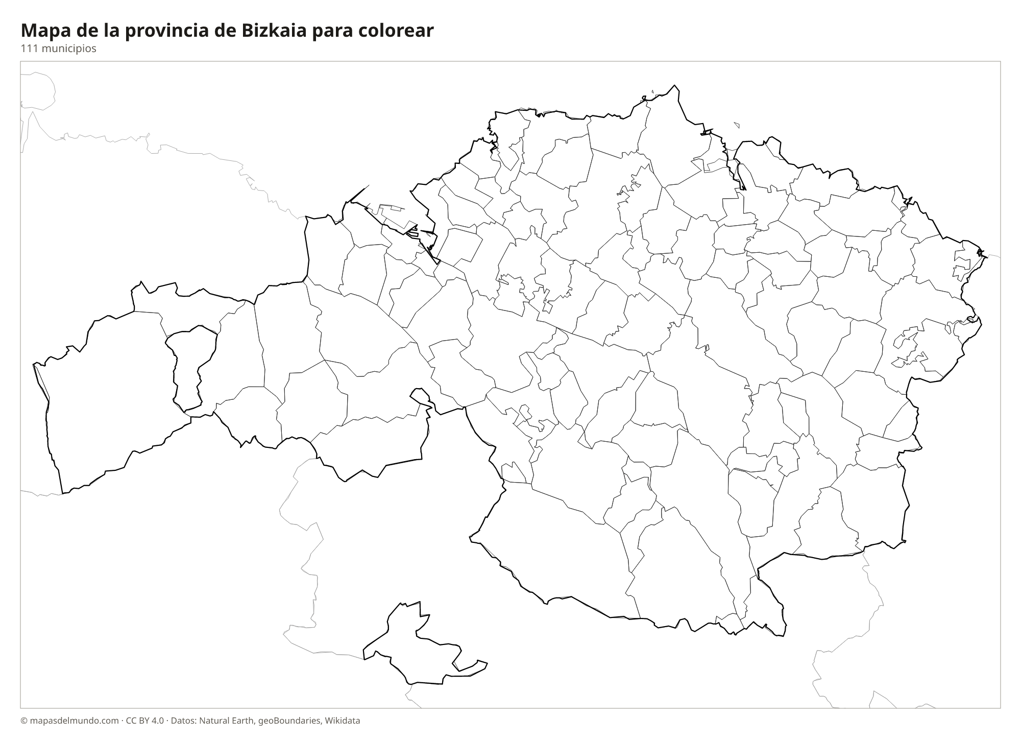 Mapa de la provincia de Bizkaia para colorear