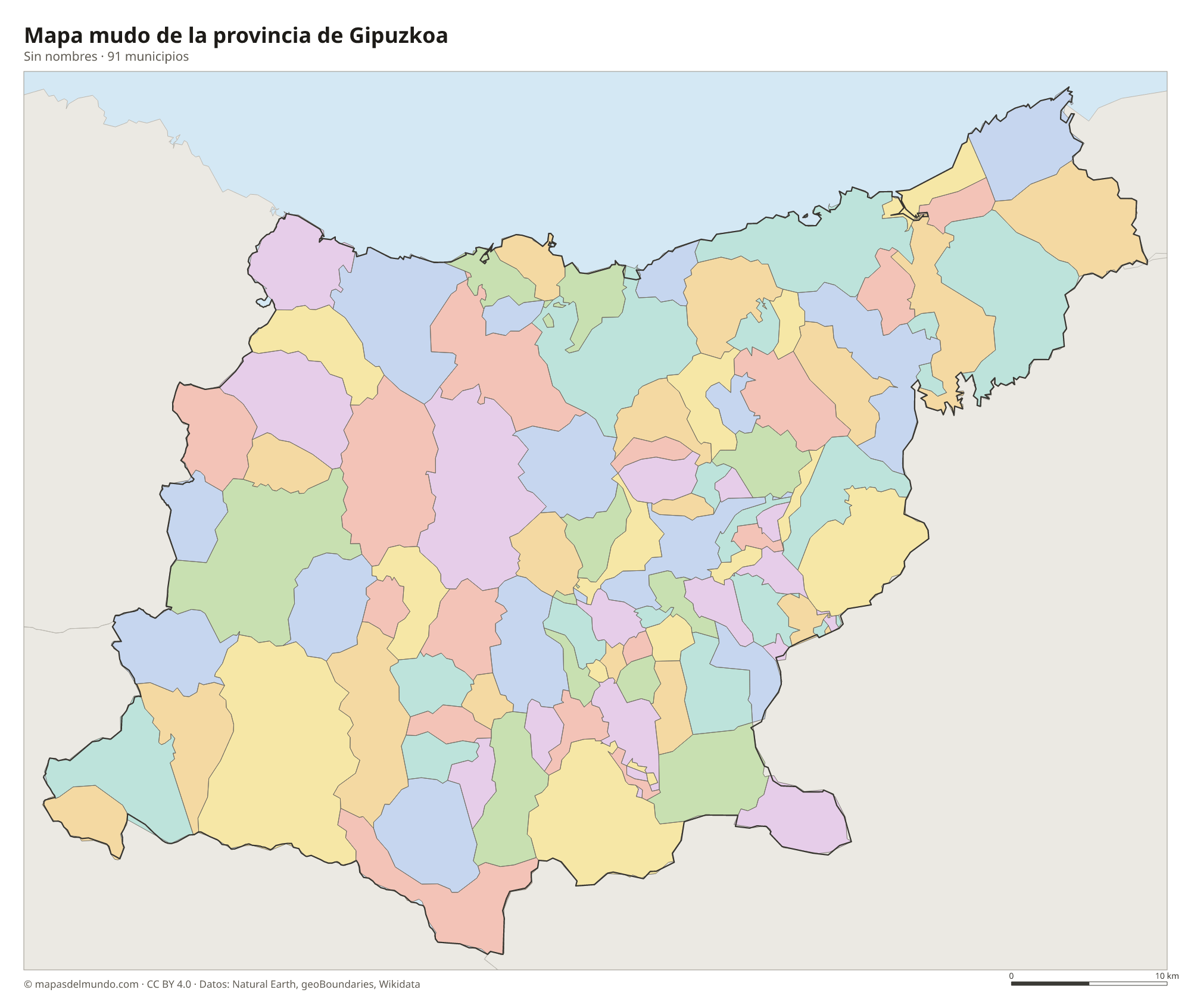 Mapa mudo de la provincia de Gipuzkoa