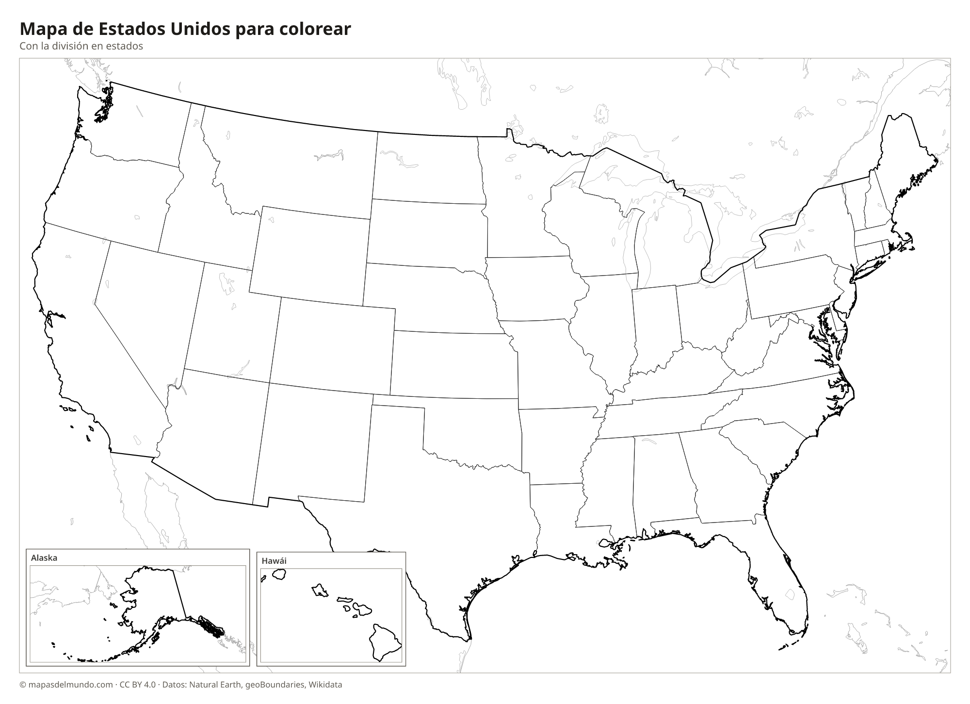 Mapa de Estados Unidos para colorear