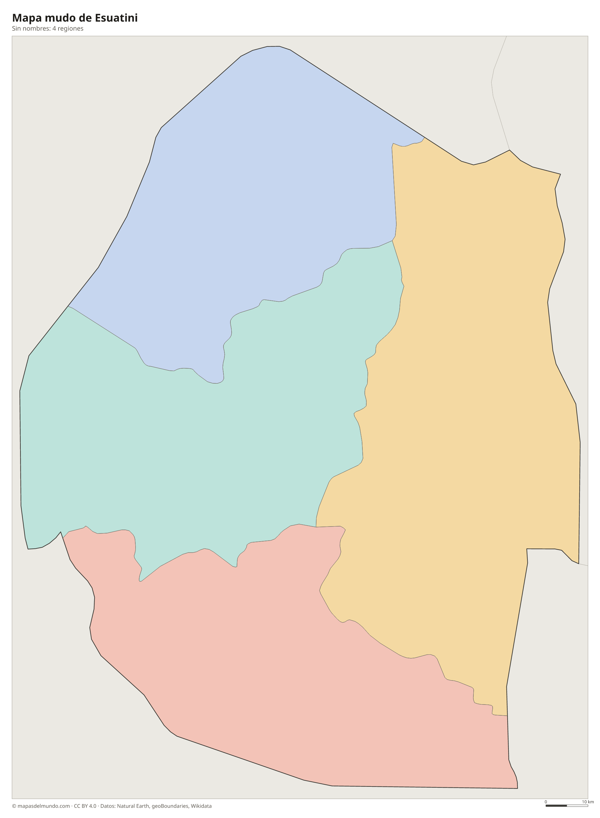 Mapa mudo de Esuatini sin nombres