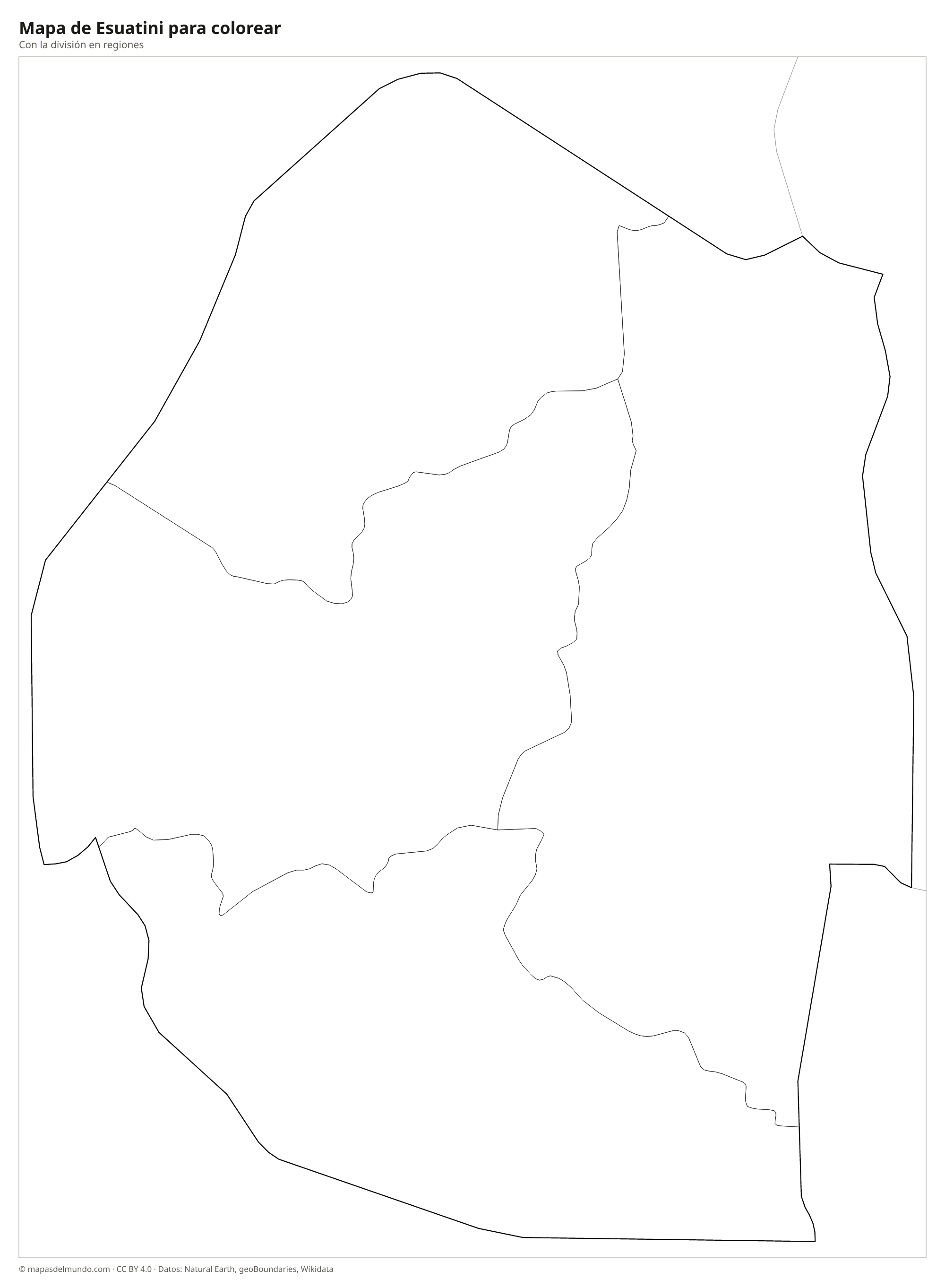Mapa de Esuatini para colorear
