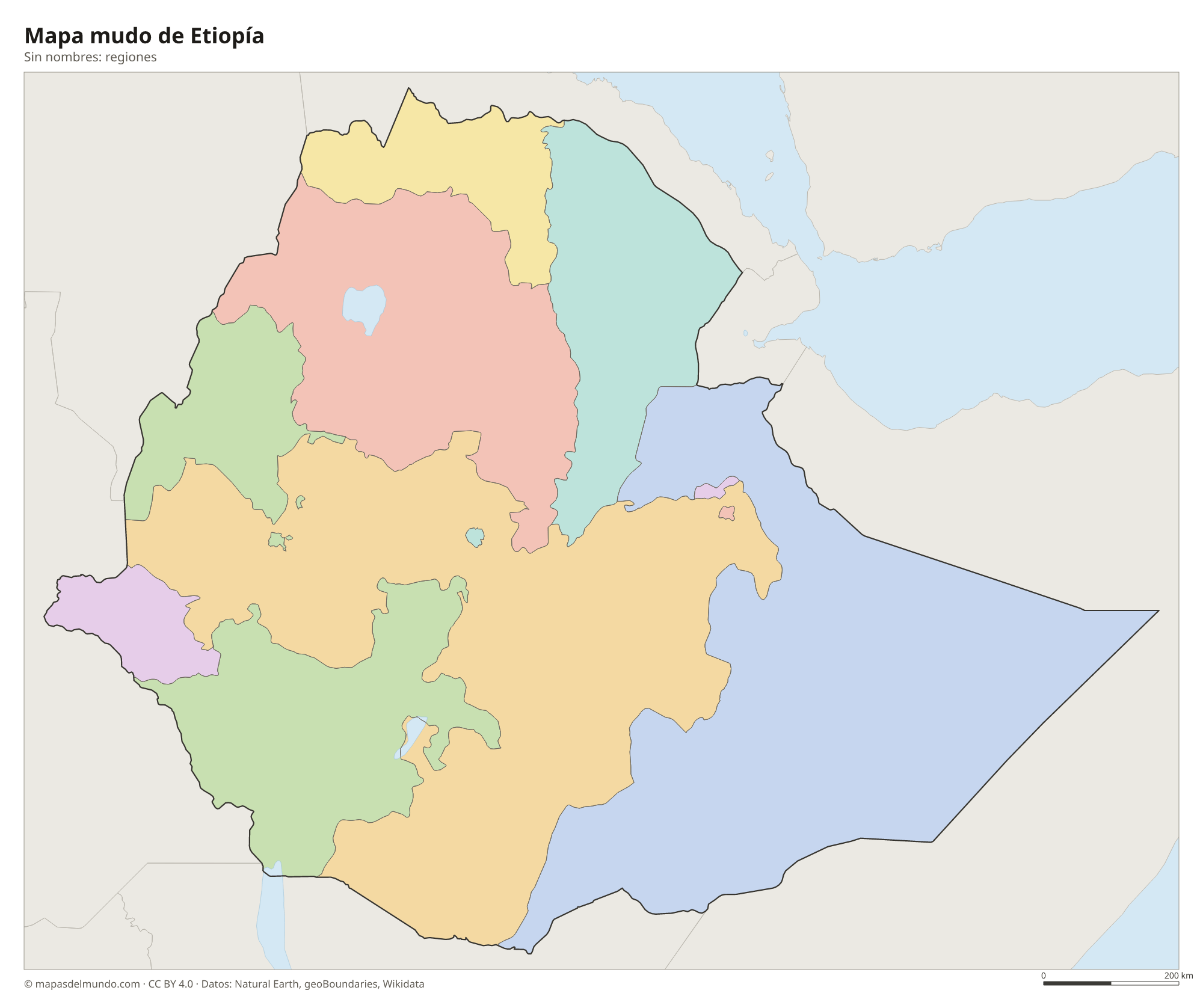Mapa mudo de Etiopía sin nombres