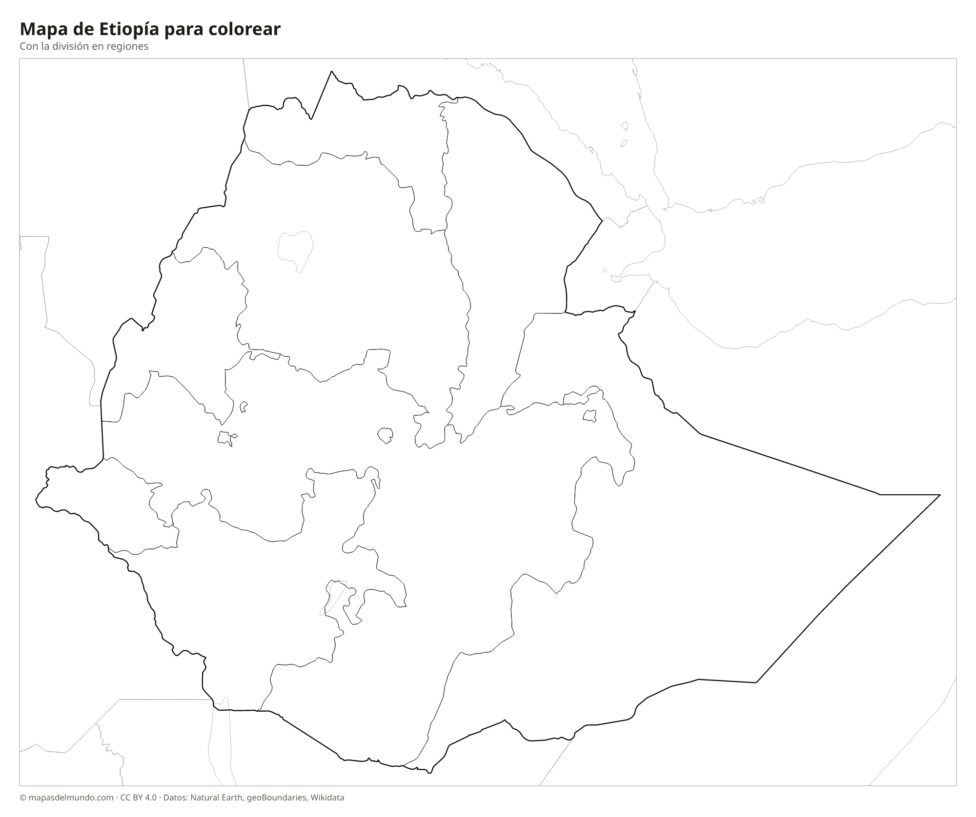 Mapa de Etiopía para colorear