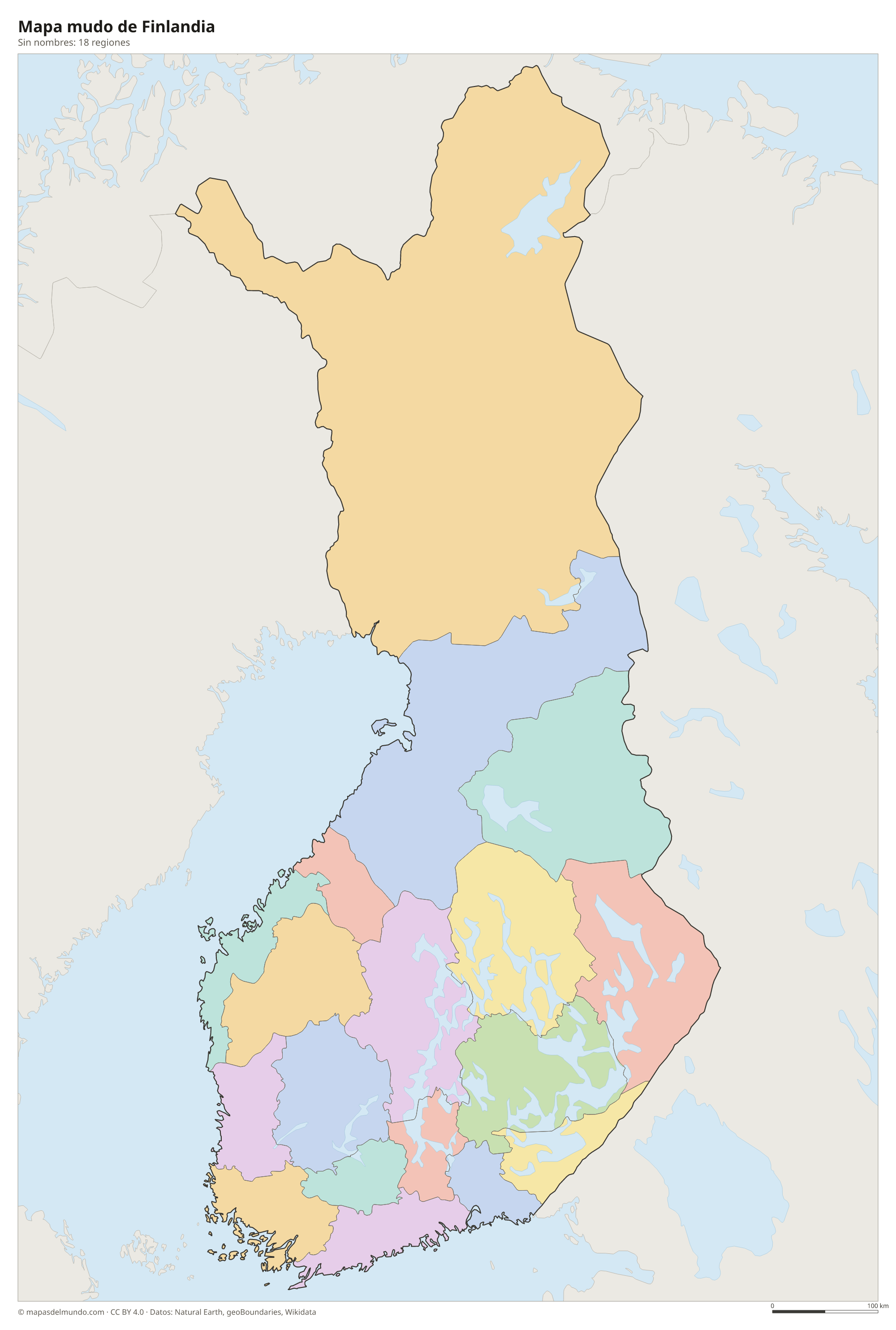 Mapa mudo de Finlandia sin nombres