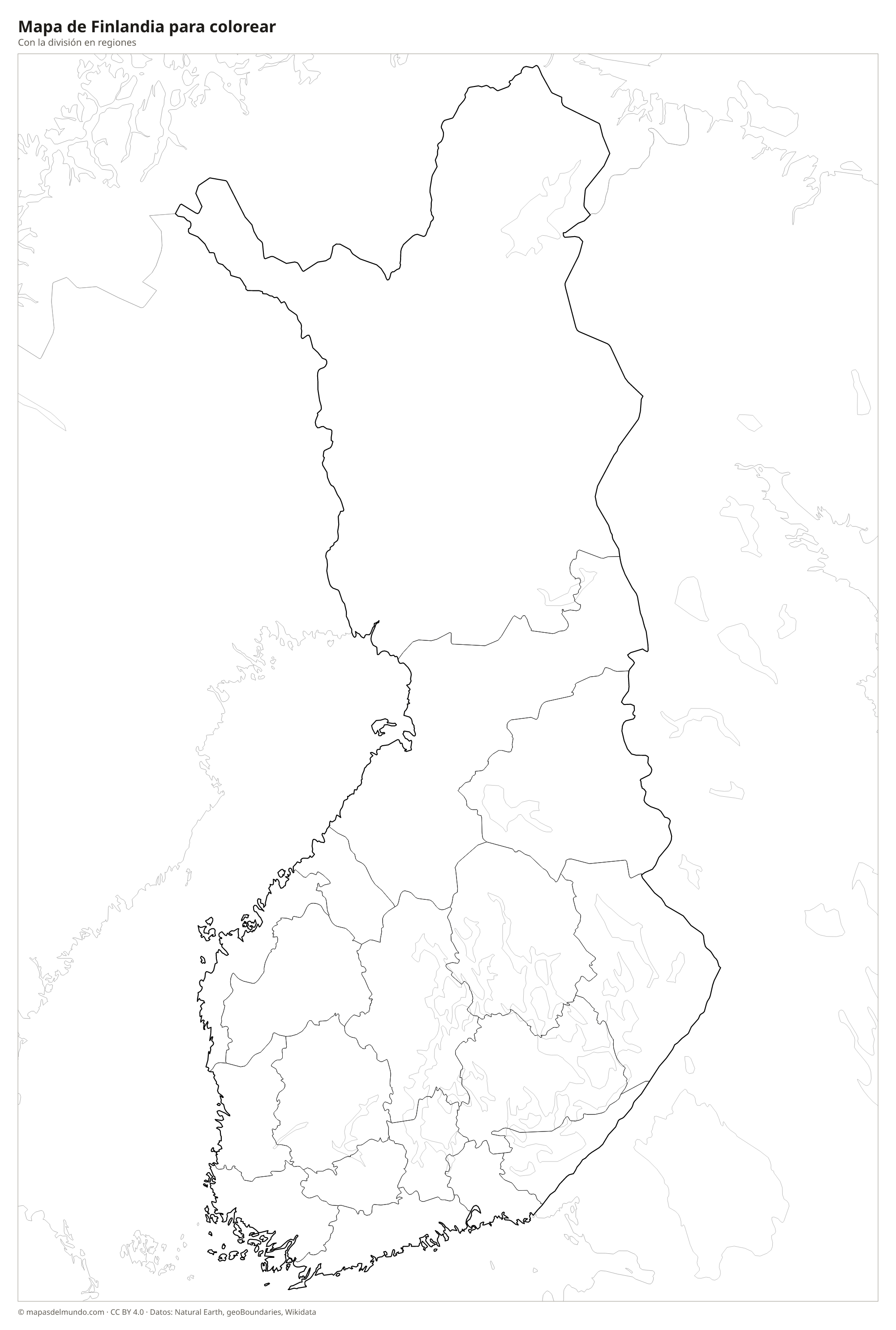 Mapa de Finlandia para colorear