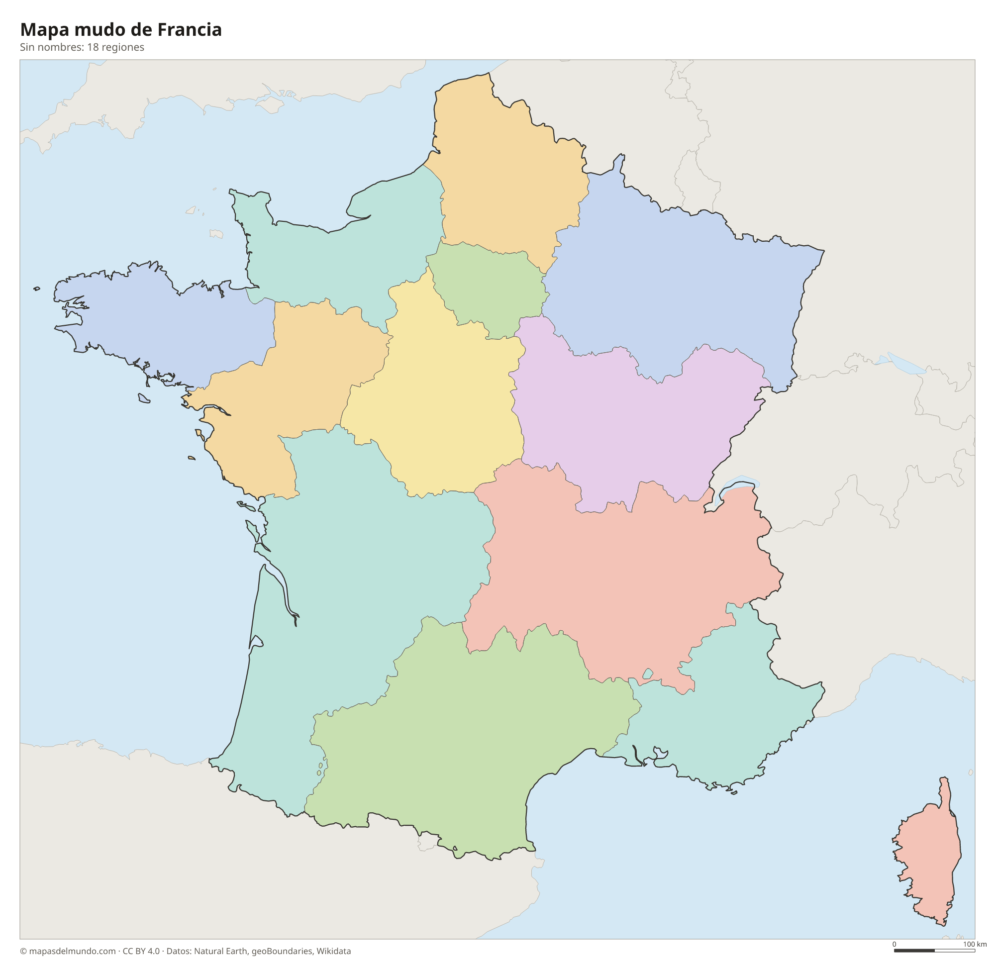 Mapa mudo de Francia sin nombres