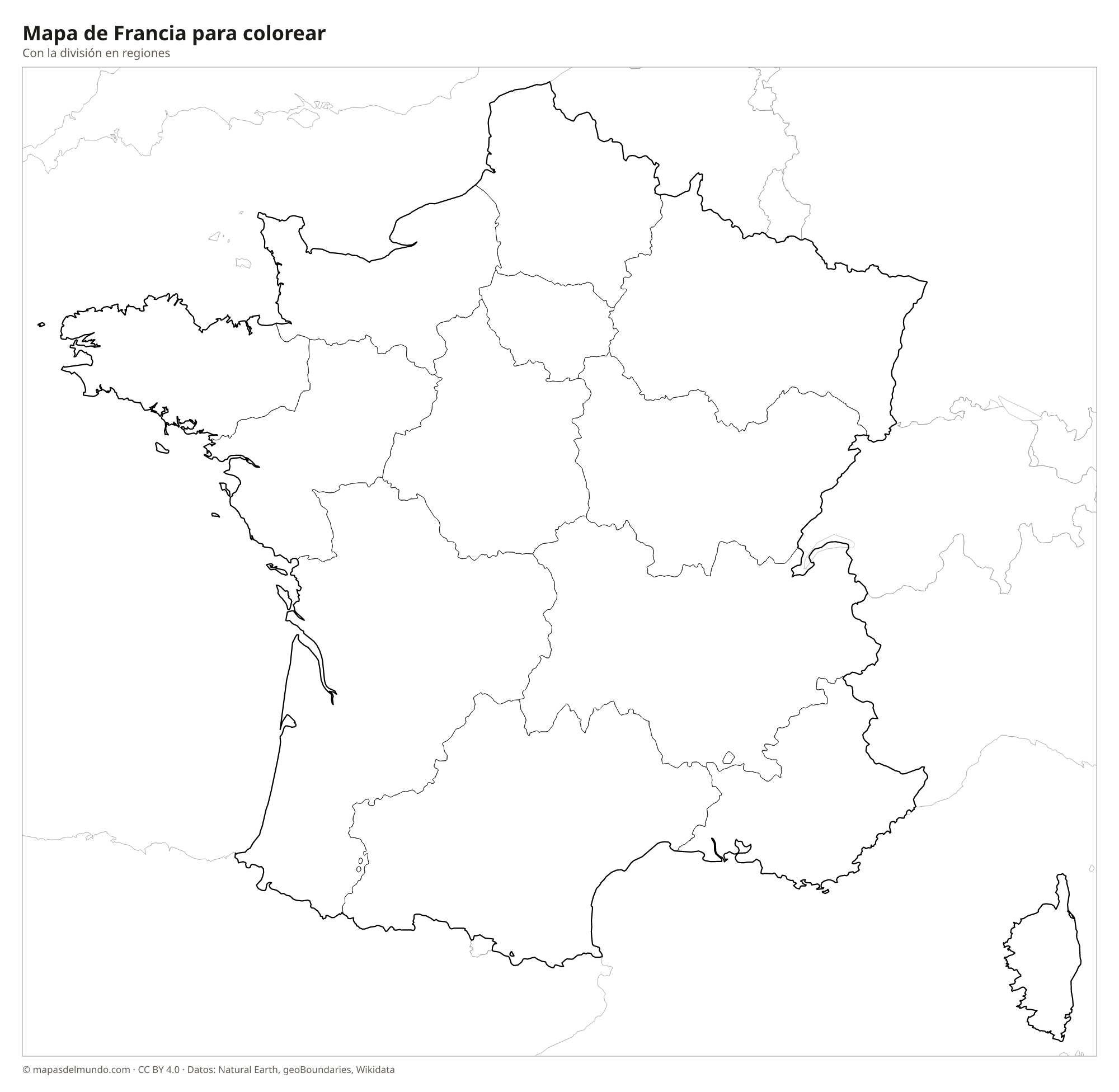 Mapa de Francia para colorear
