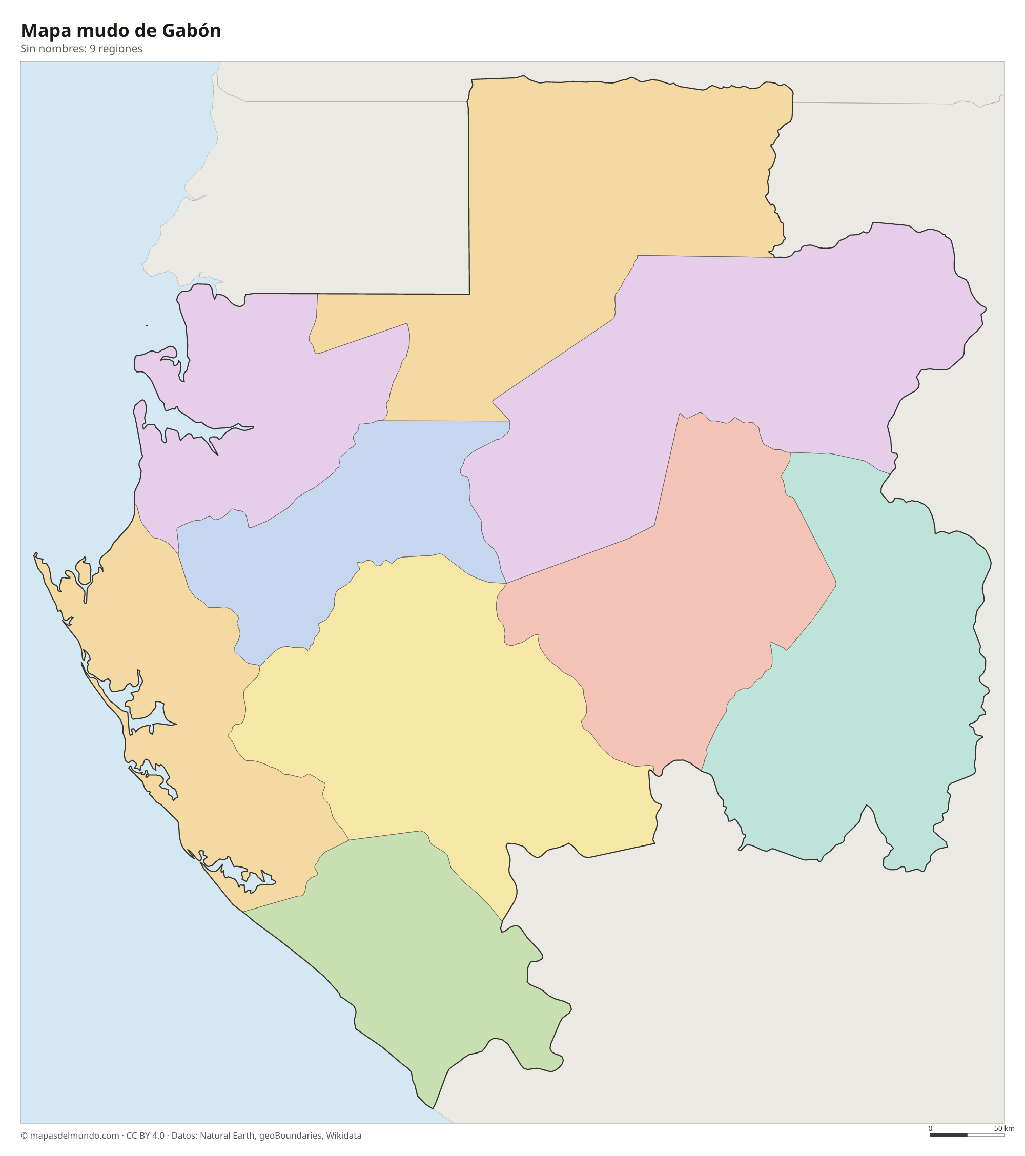Mapa mudo de Gabón sin nombres