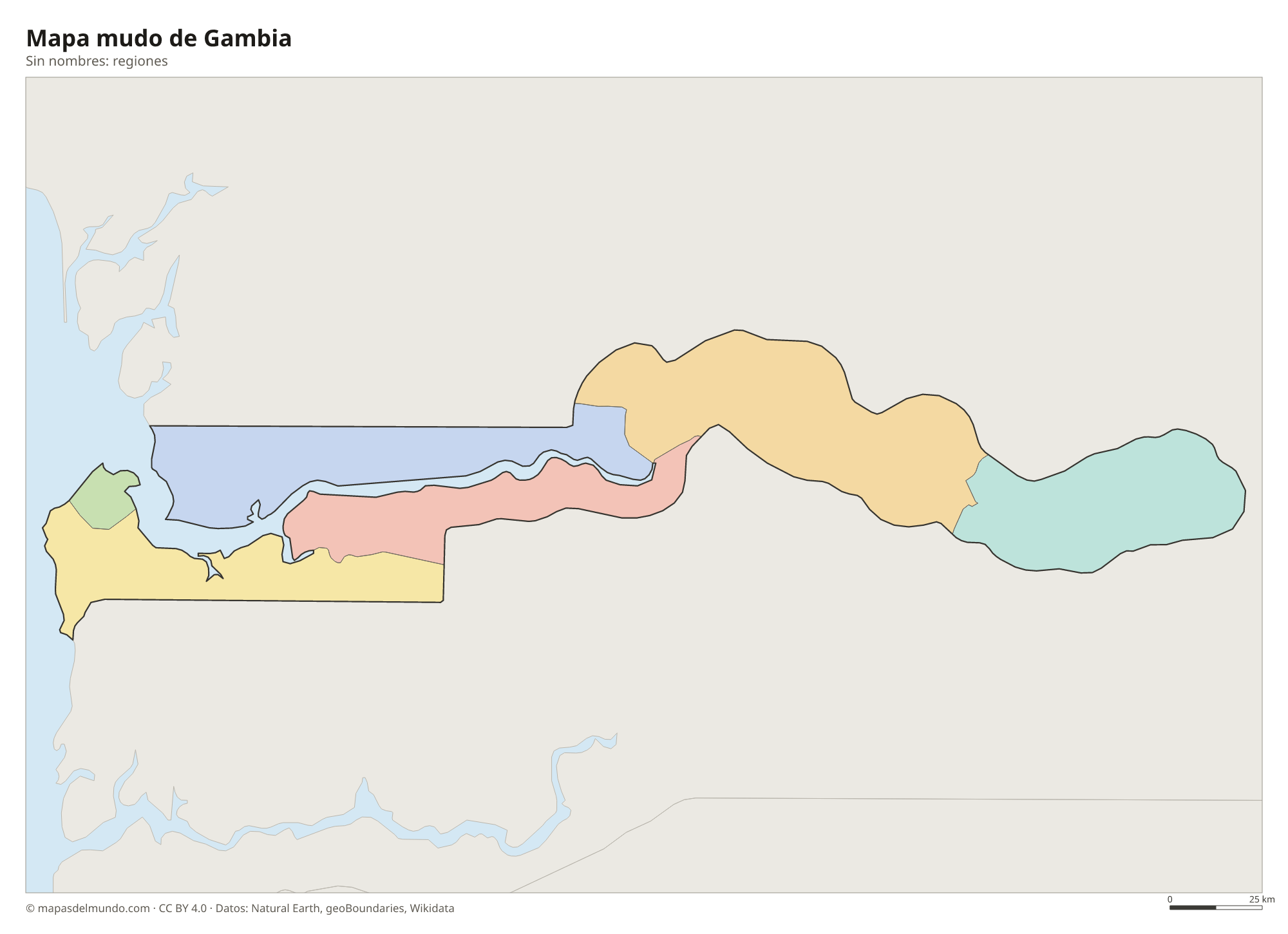 Mapa mudo de Gambia sin nombres