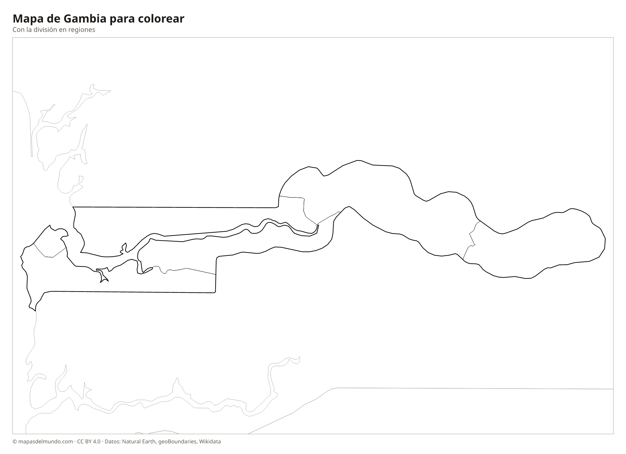 Mapa de Gambia para colorear