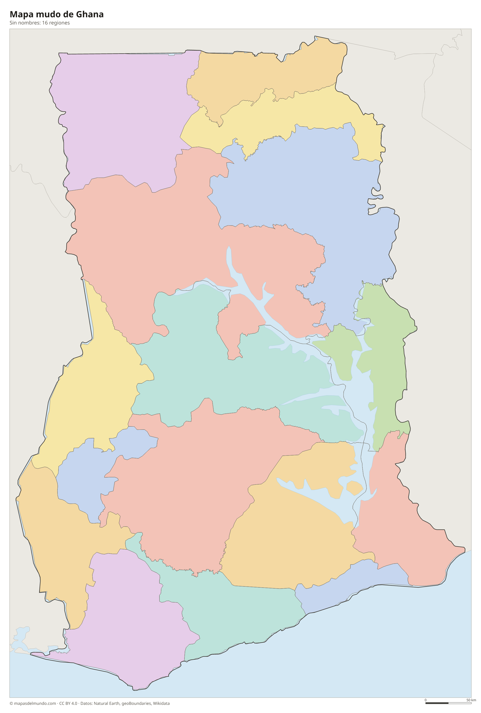 Mapa mudo de Ghana sin nombres