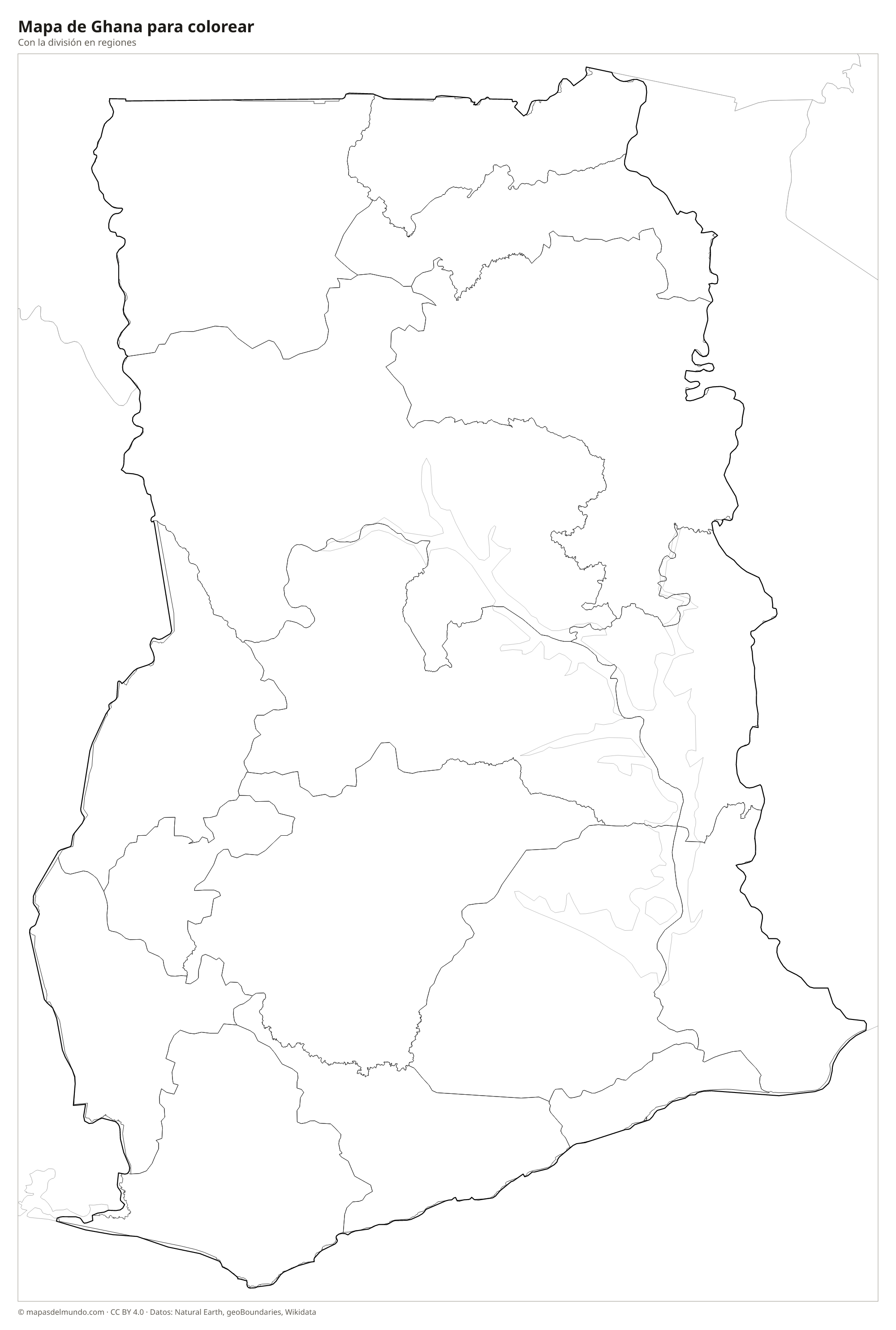 Mapa de Ghana para colorear
