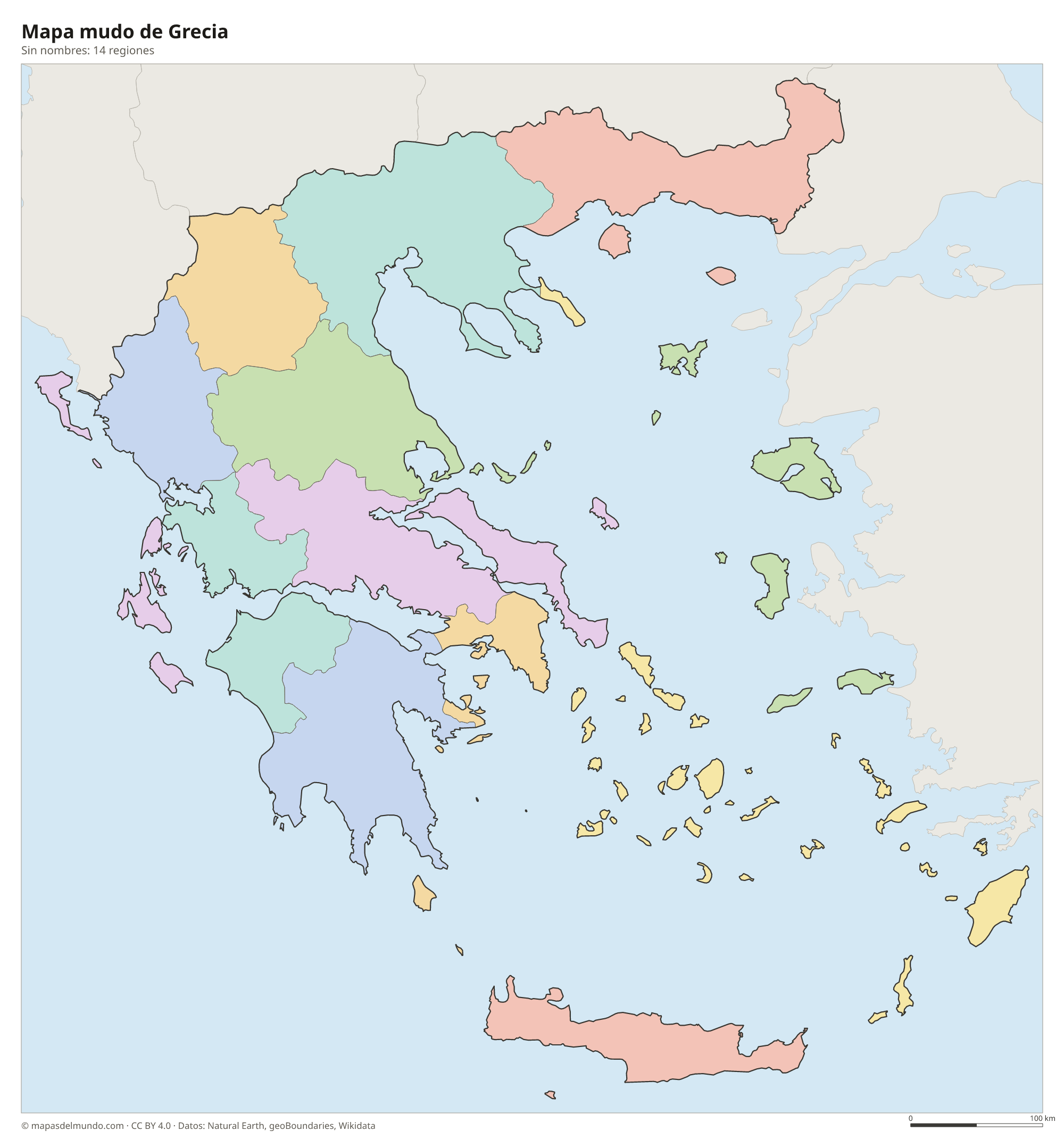 Mapa mudo de Grecia sin nombres