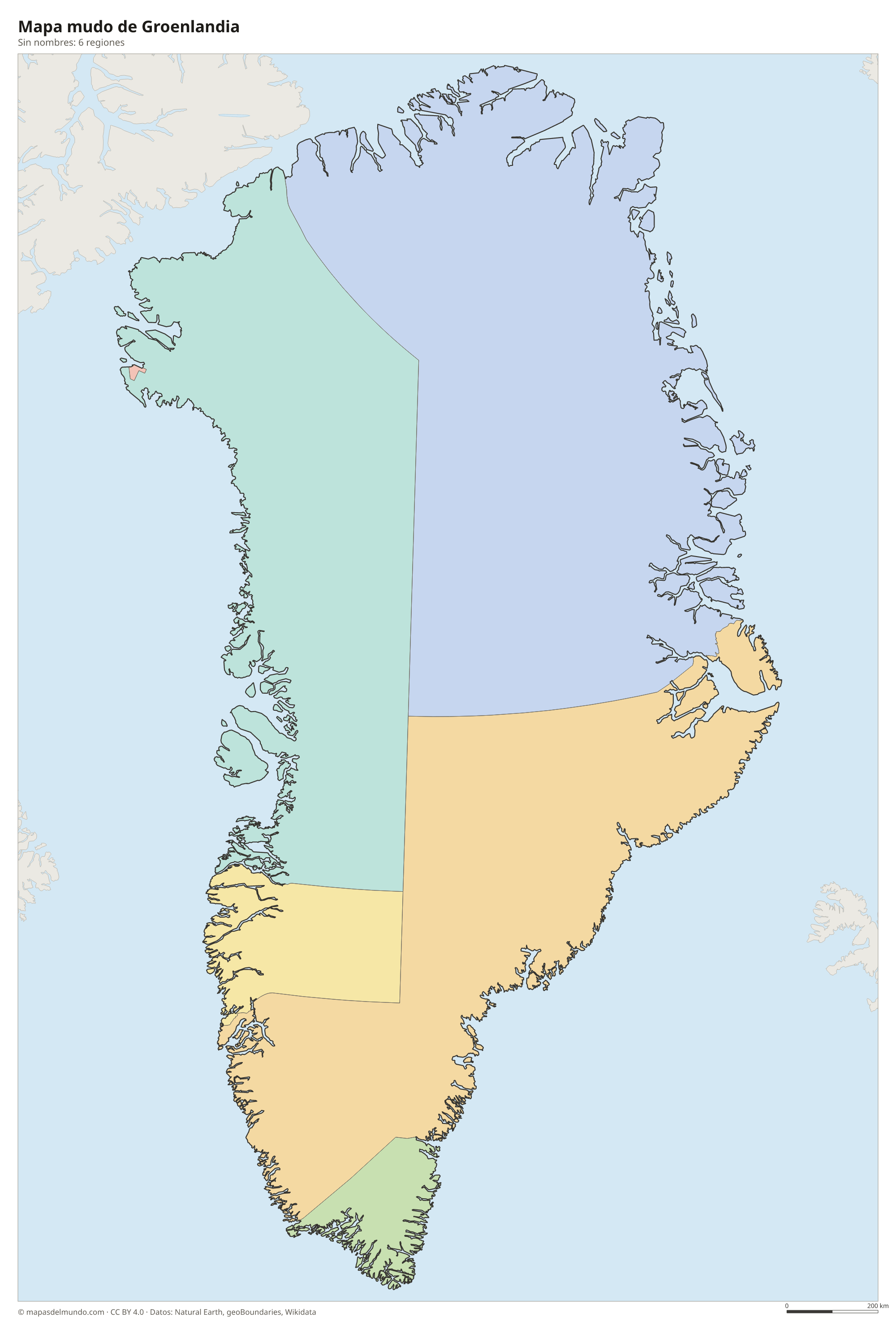 Mapa mudo de Groenlandia sin nombres