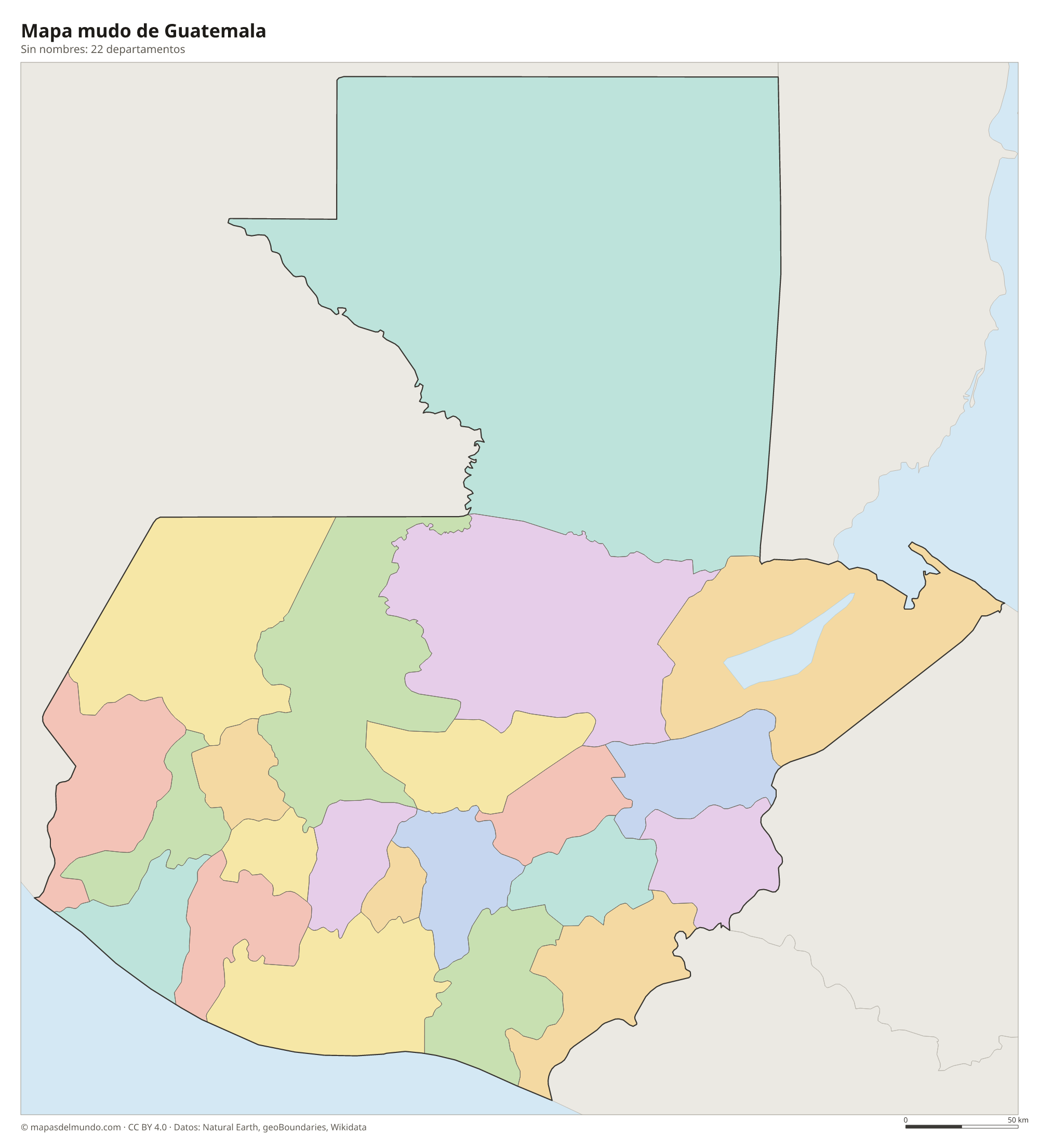 Mapa mudo de Guatemala sin nombres