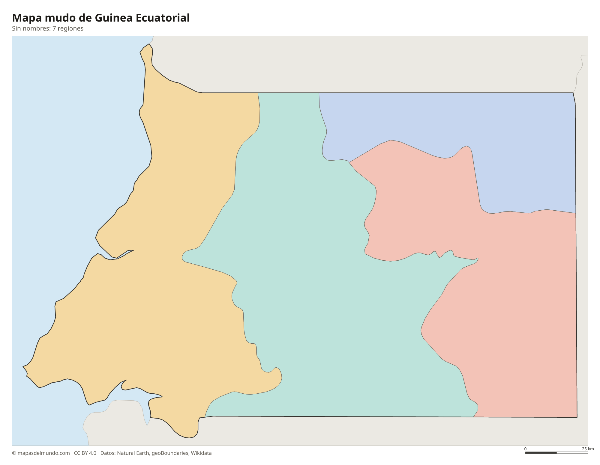 Mapa mudo de Guinea Ecuatorial sin nombres