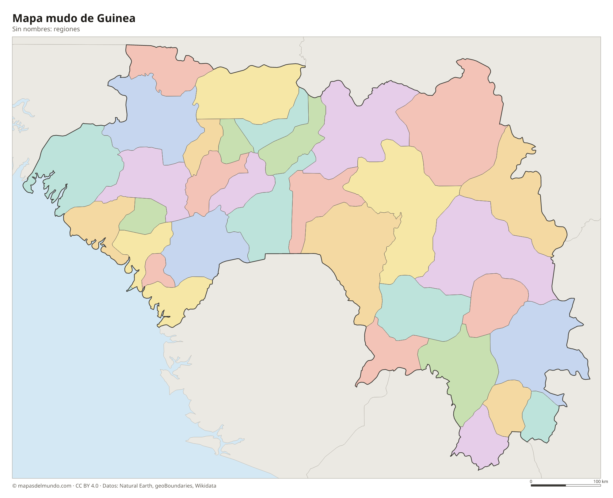 Mapa mudo de Guinea sin nombres