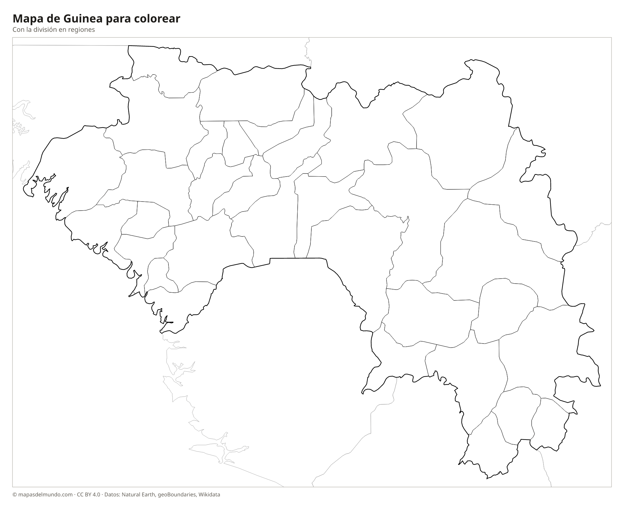 Mapa de Guinea para colorear