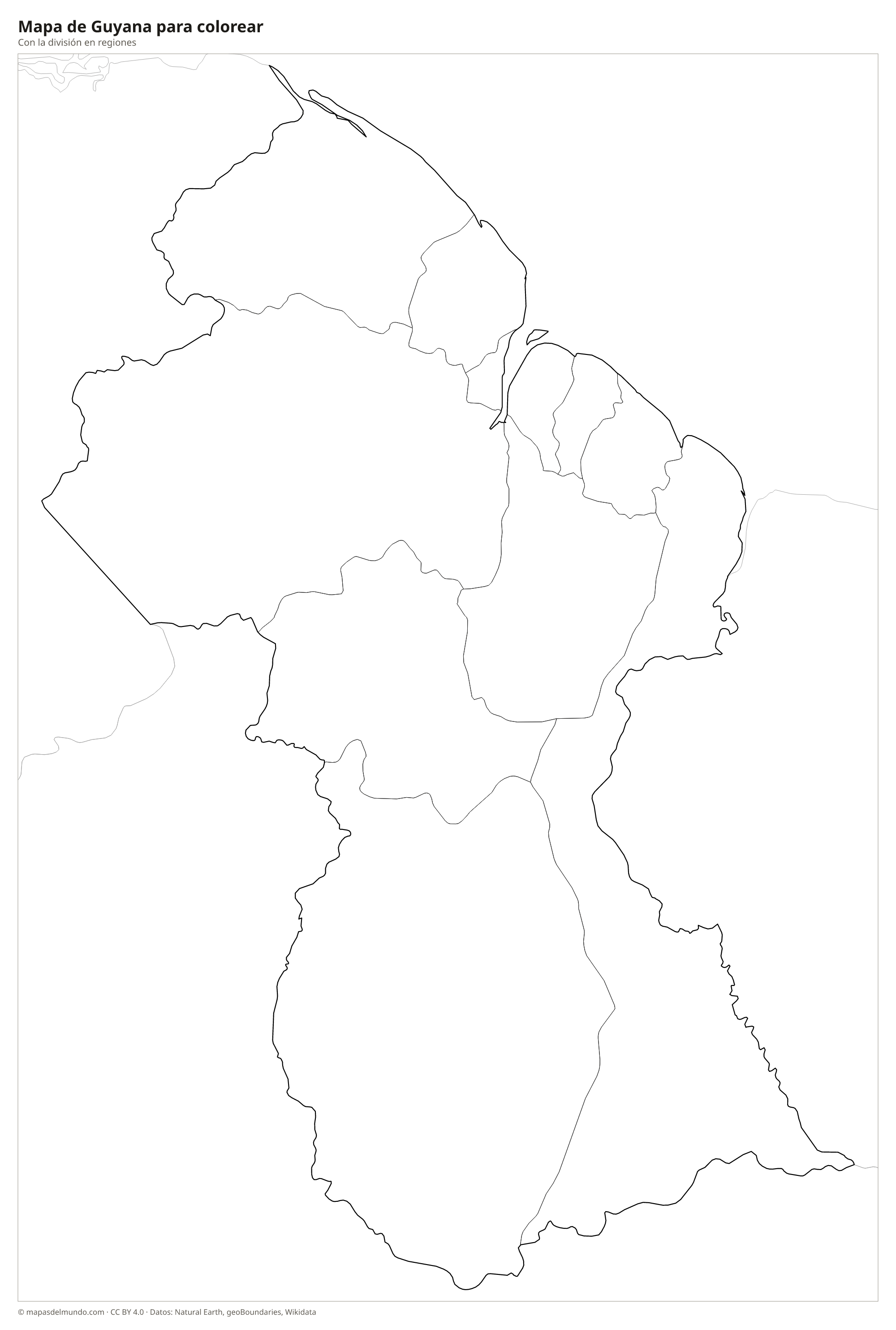 Mapa de Guyana para colorear