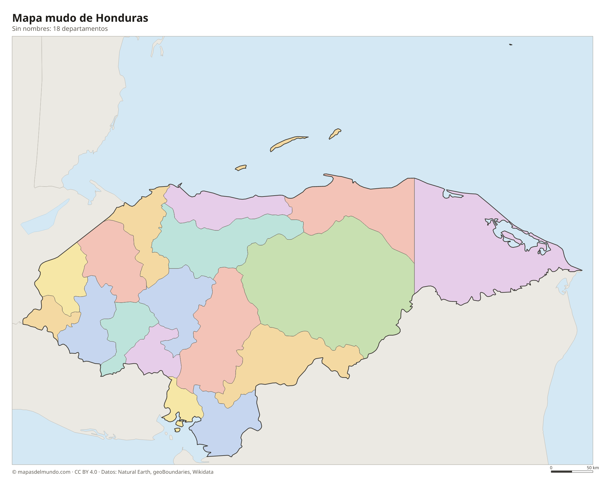 Mapa mudo de Honduras sin nombres