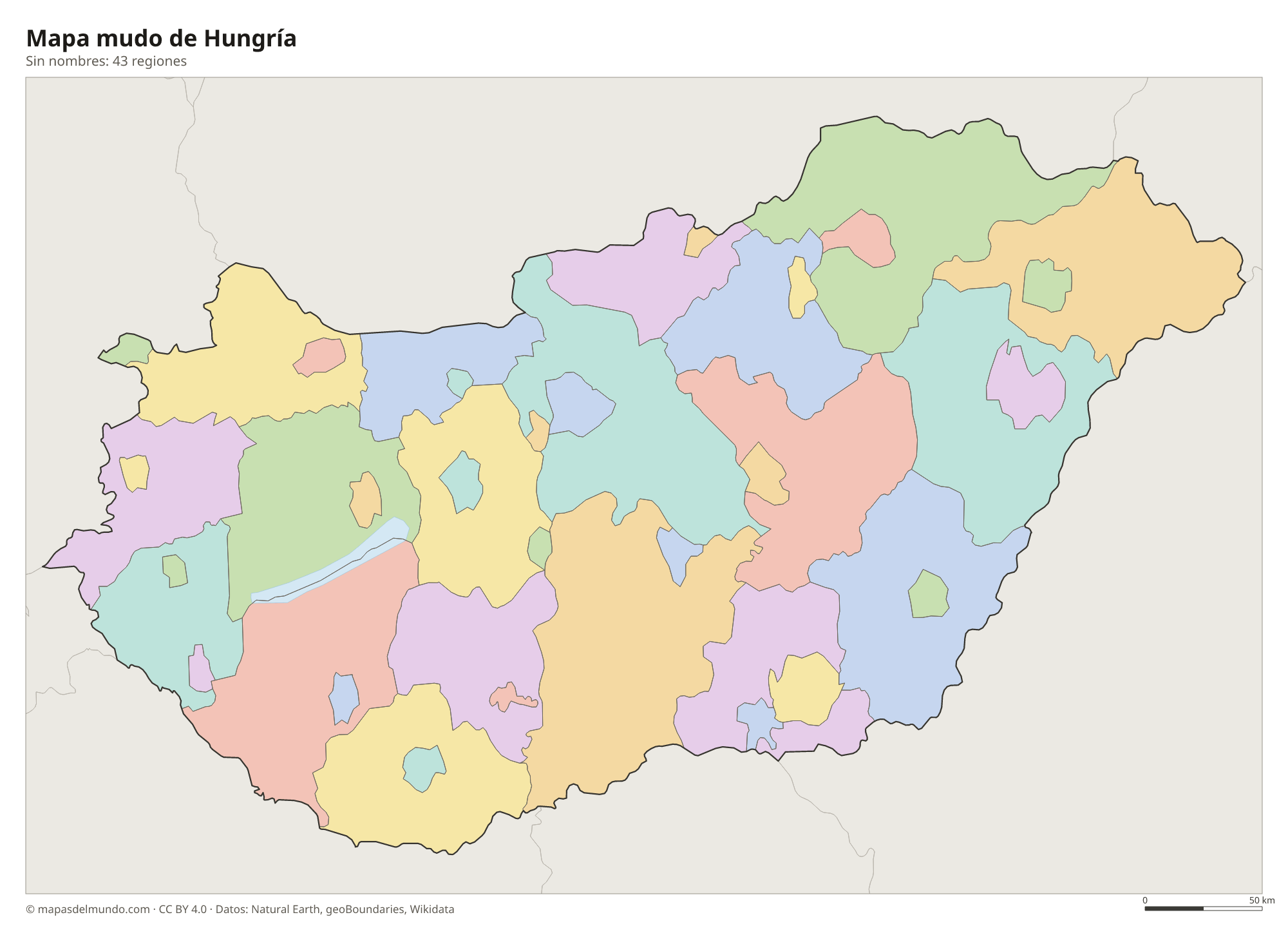 Mapa mudo de Hungría sin nombres