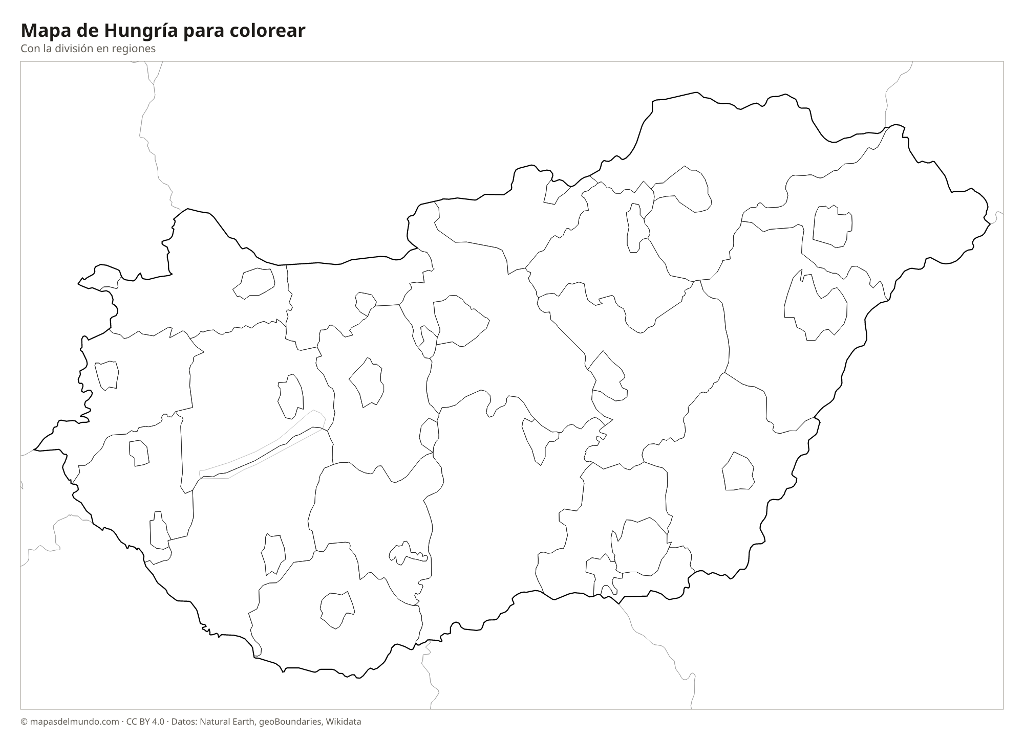 Mapa de Hungría para colorear
