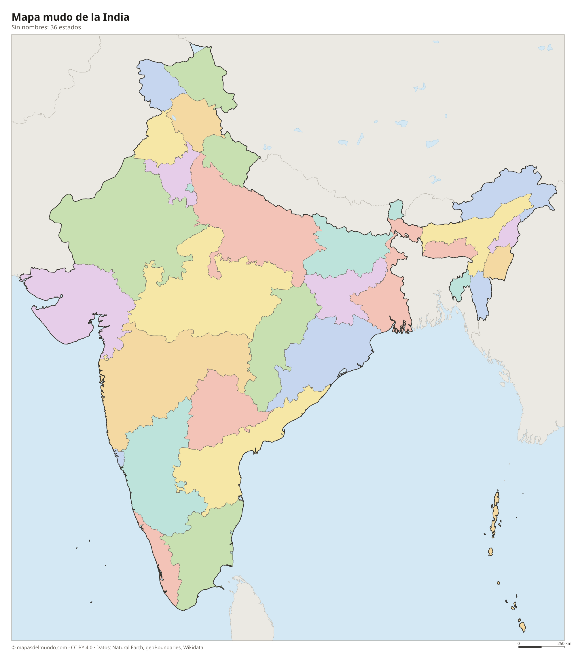 Mapa mudo de la India sin nombres