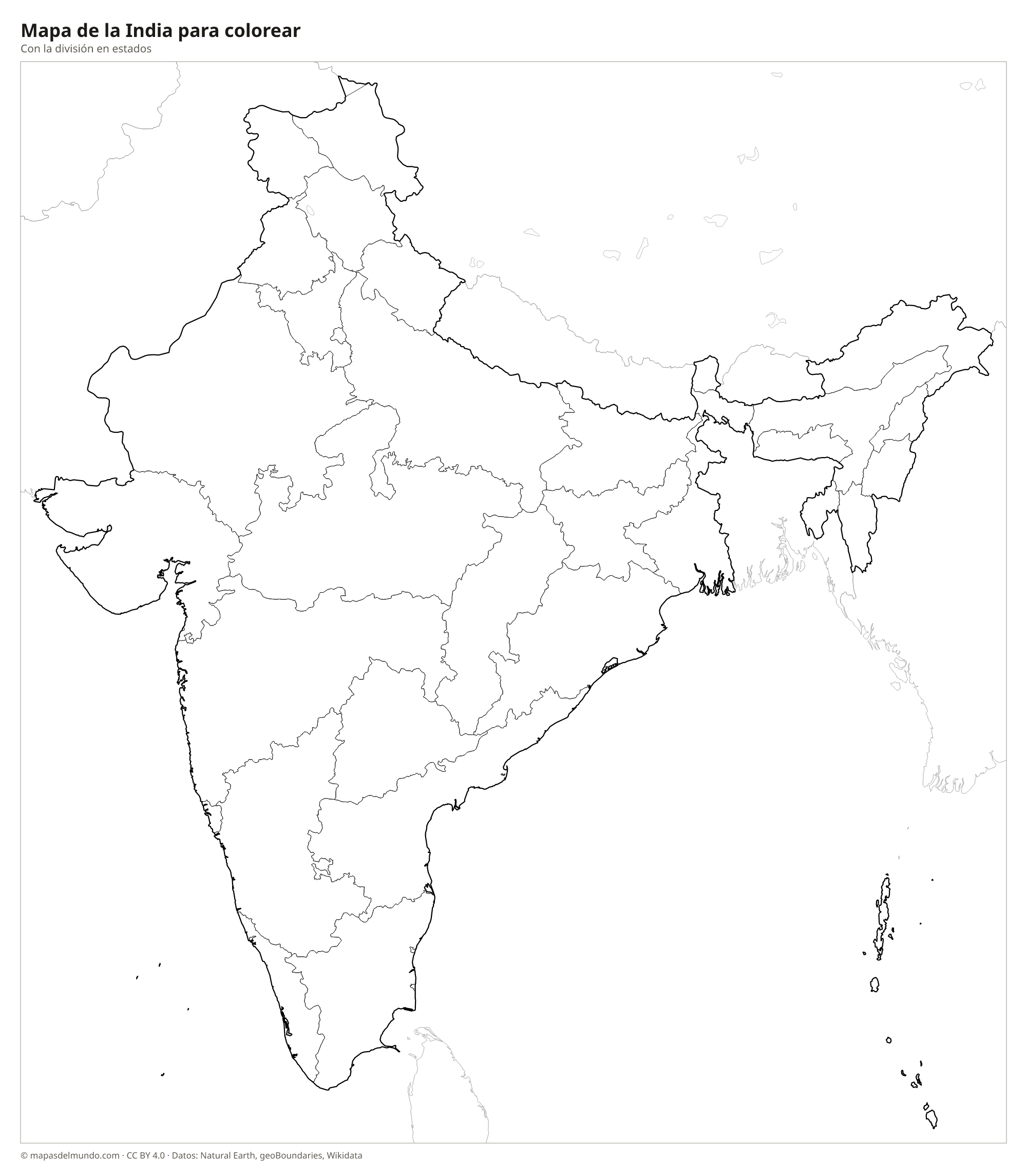 Mapa de la India para colorear