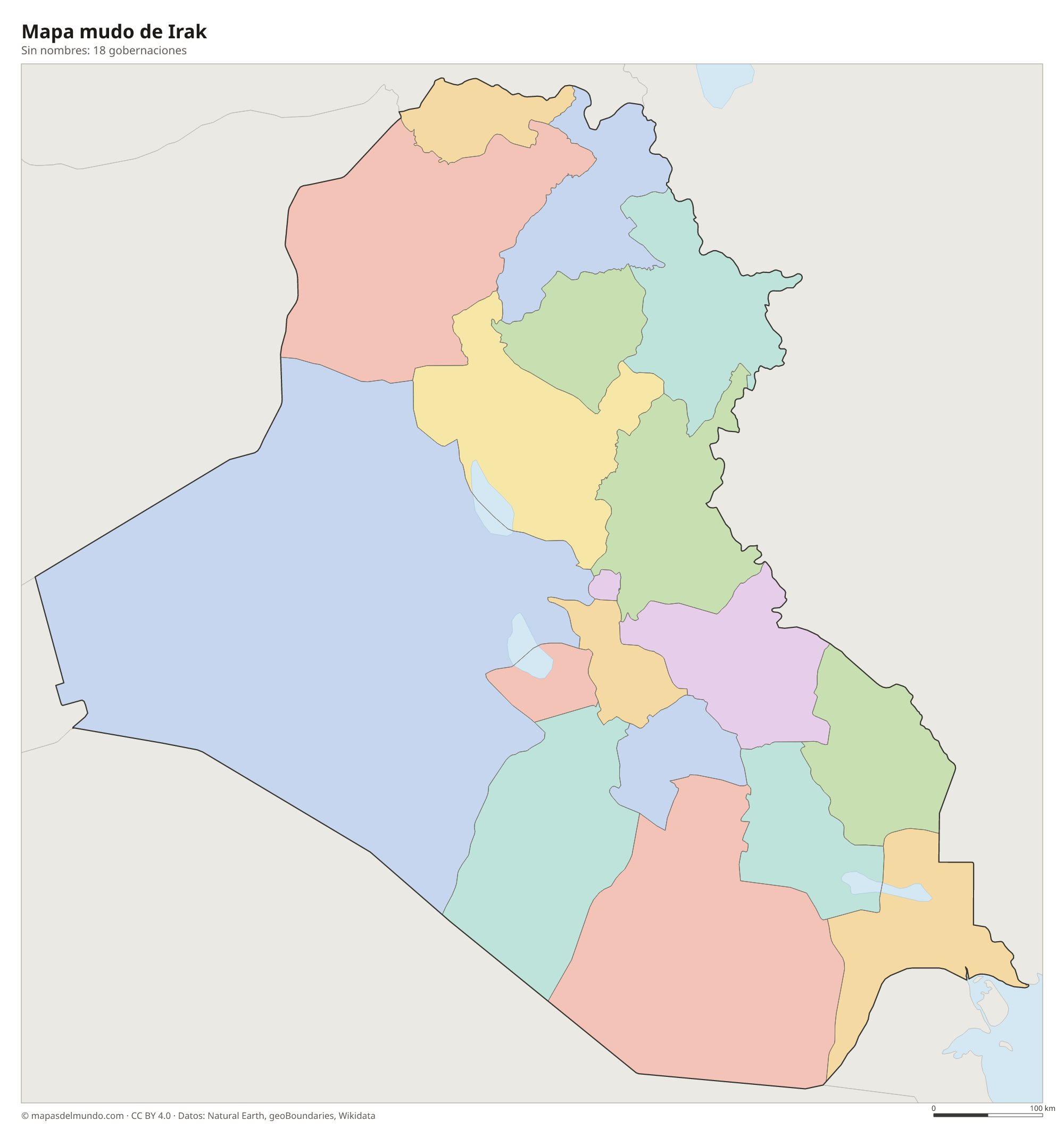 Mapa mudo de Irak sin nombres
