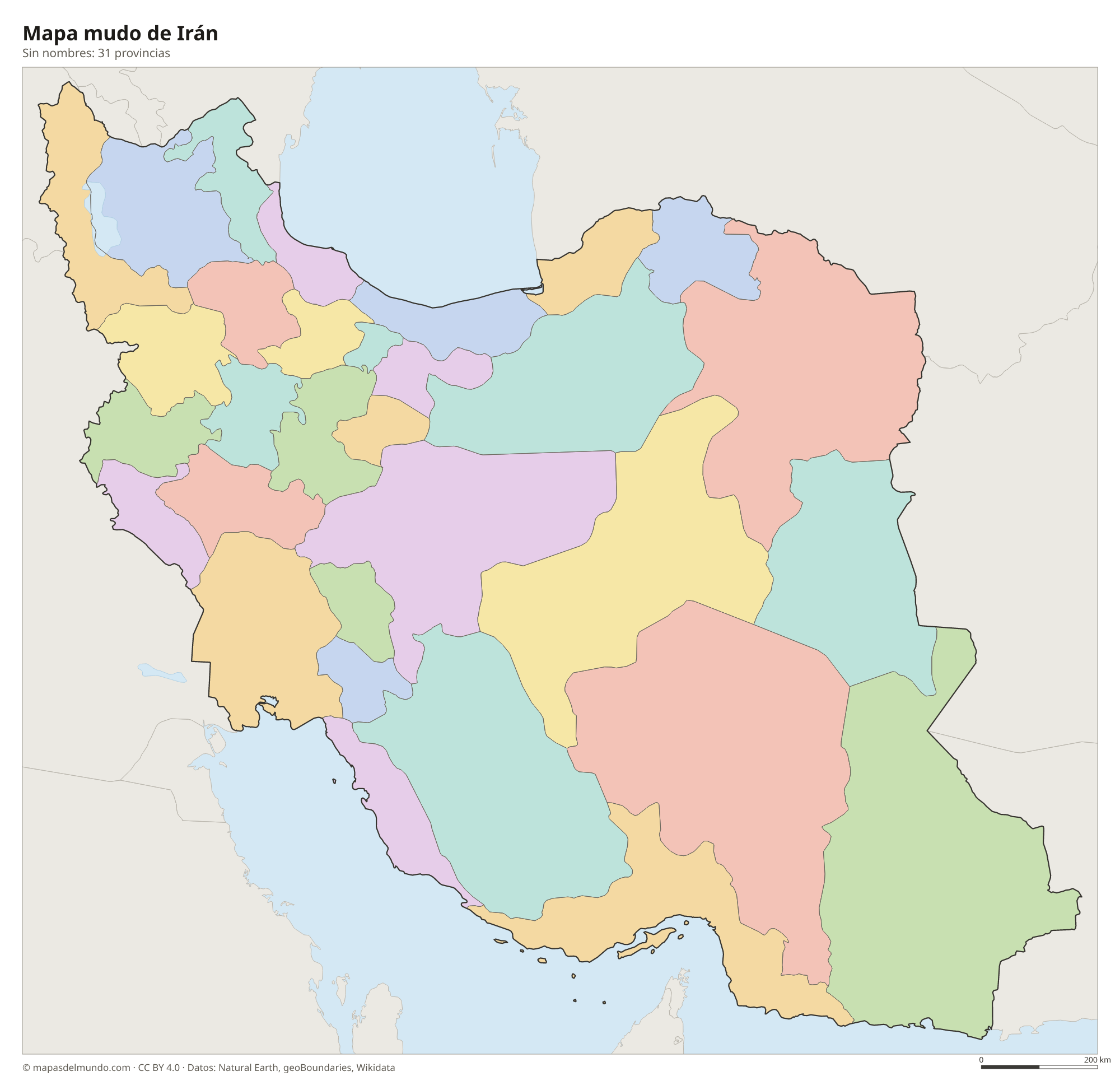 Mapa mudo de Irán sin nombres