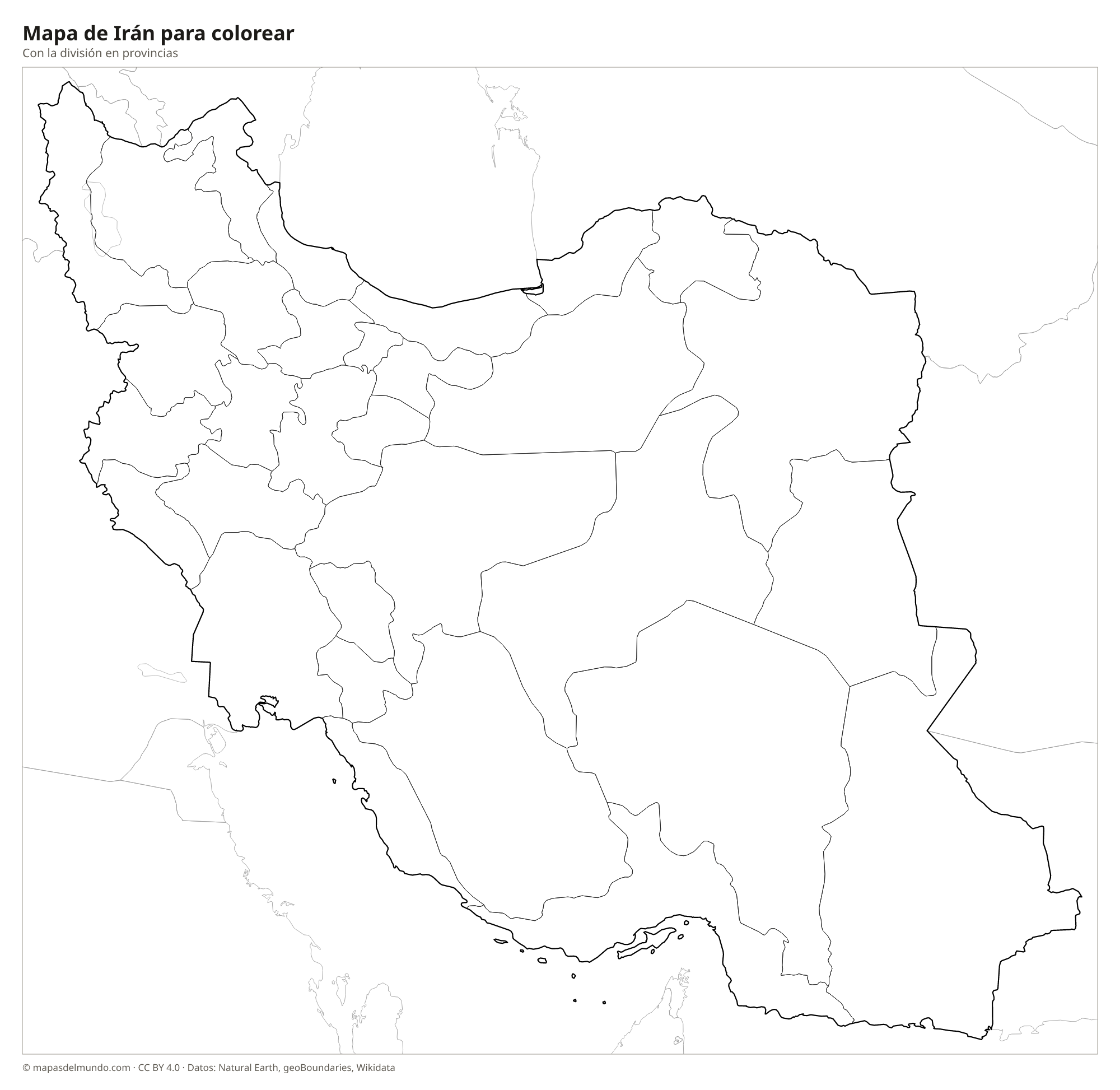Mapa de Irán para colorear
