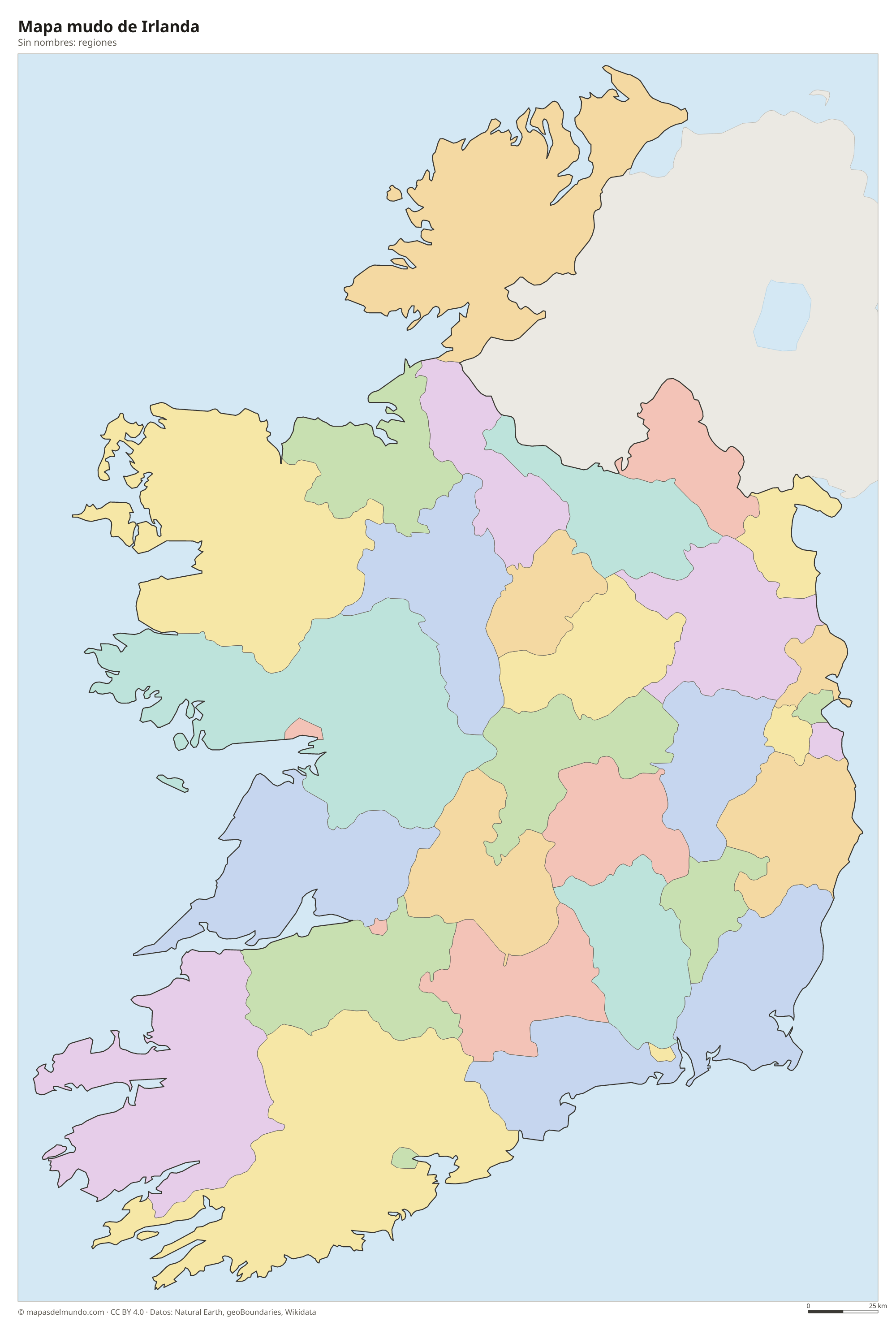 Mapa mudo de Irlanda sin nombres