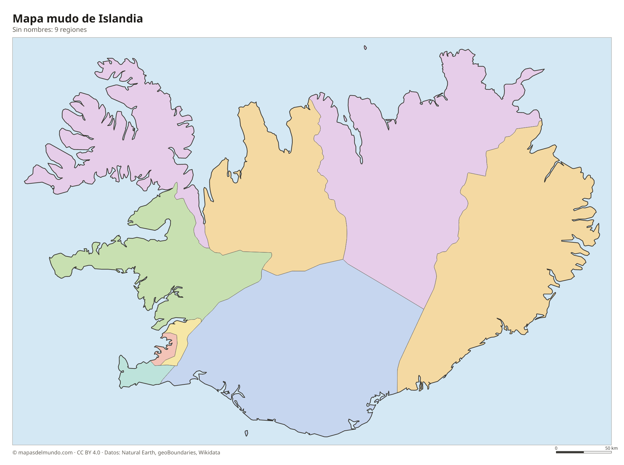 Mapa mudo de Islandia sin nombres