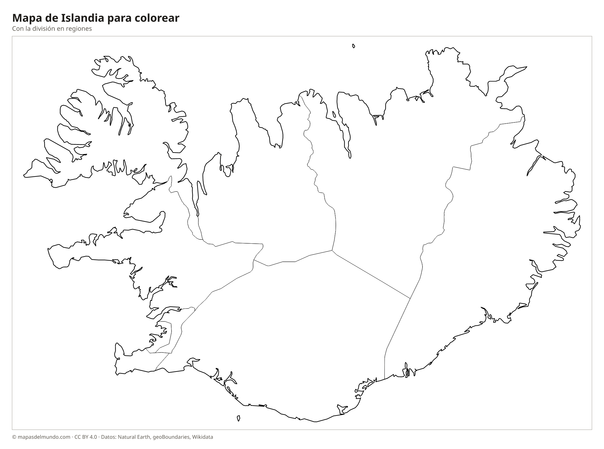 Mapa de Islandia para colorear