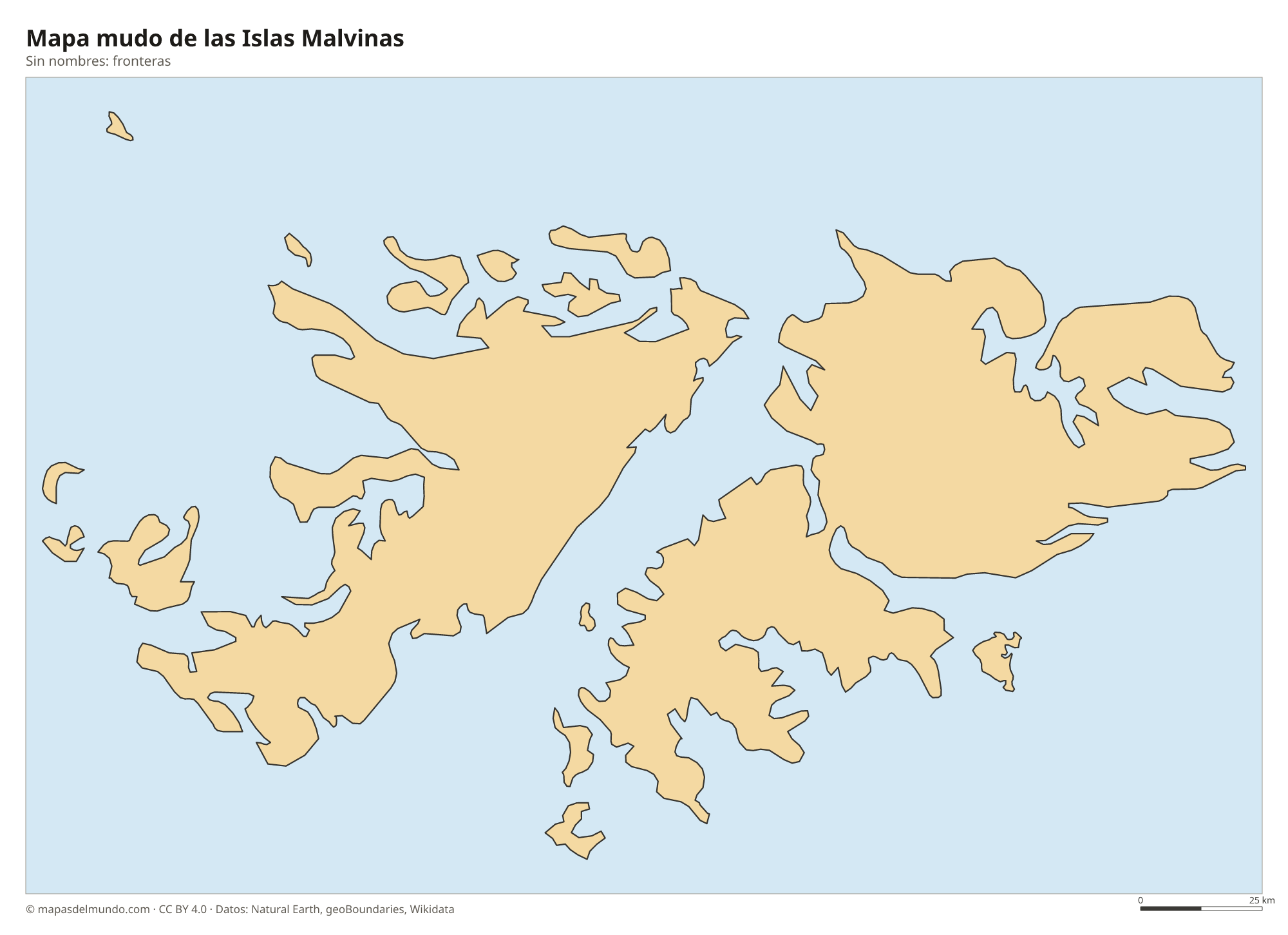 Mapa mudo de las Islas Malvinas sin nombres