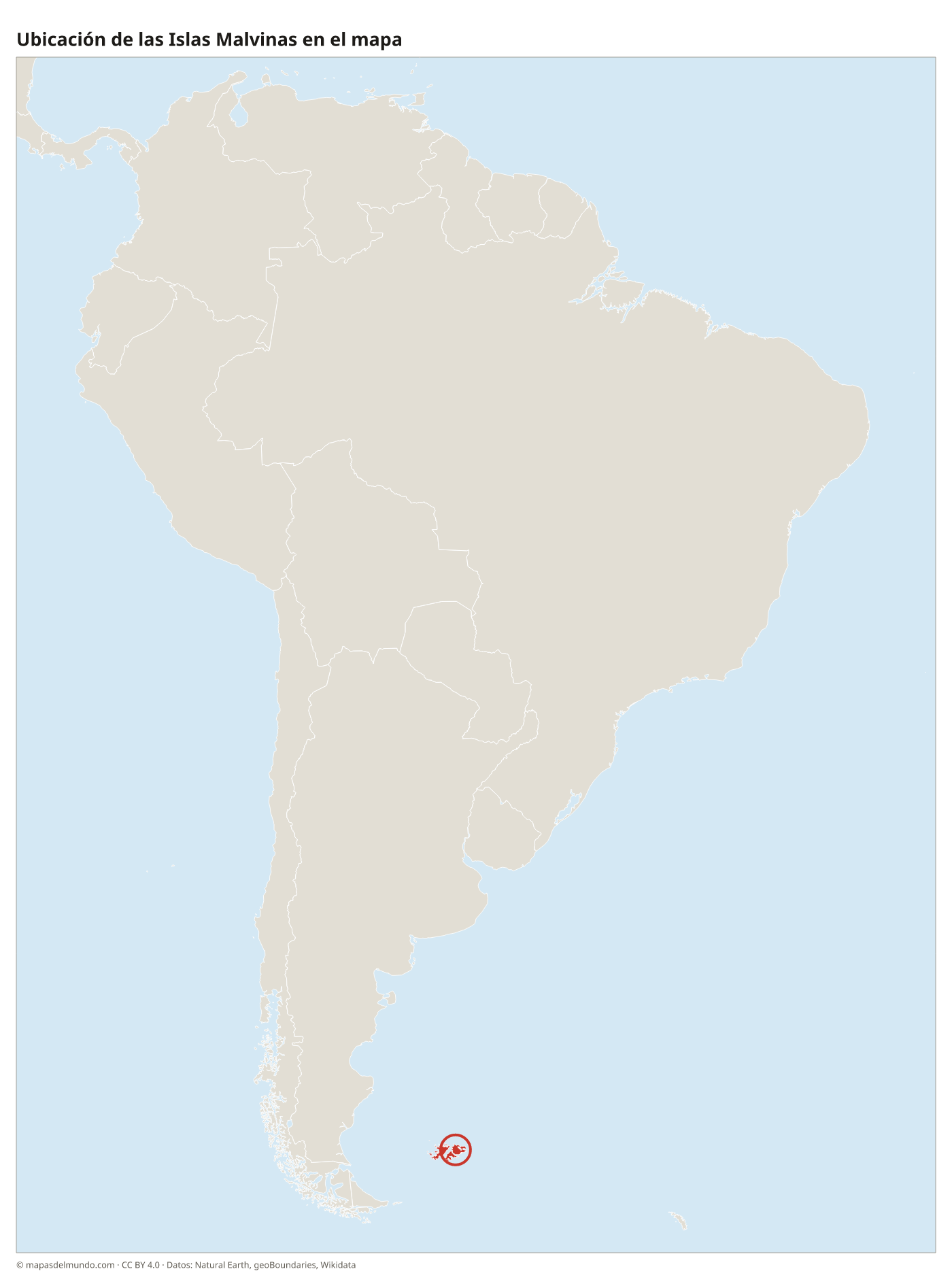 Ubicación de las Islas Malvinas en el mapa