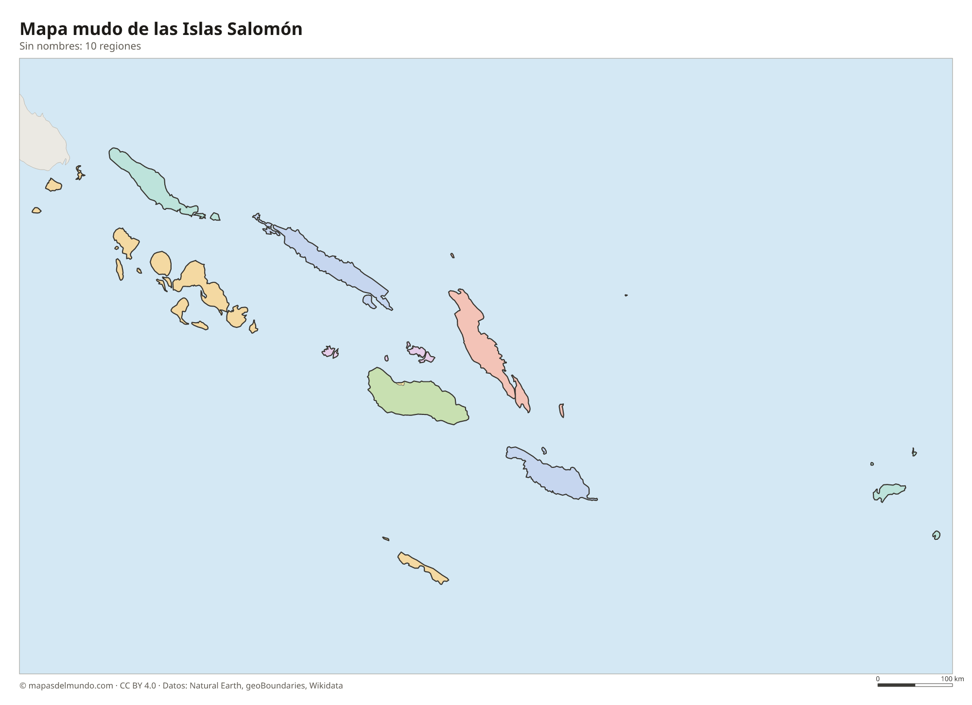 Mapa mudo de las Islas Salomón sin nombres