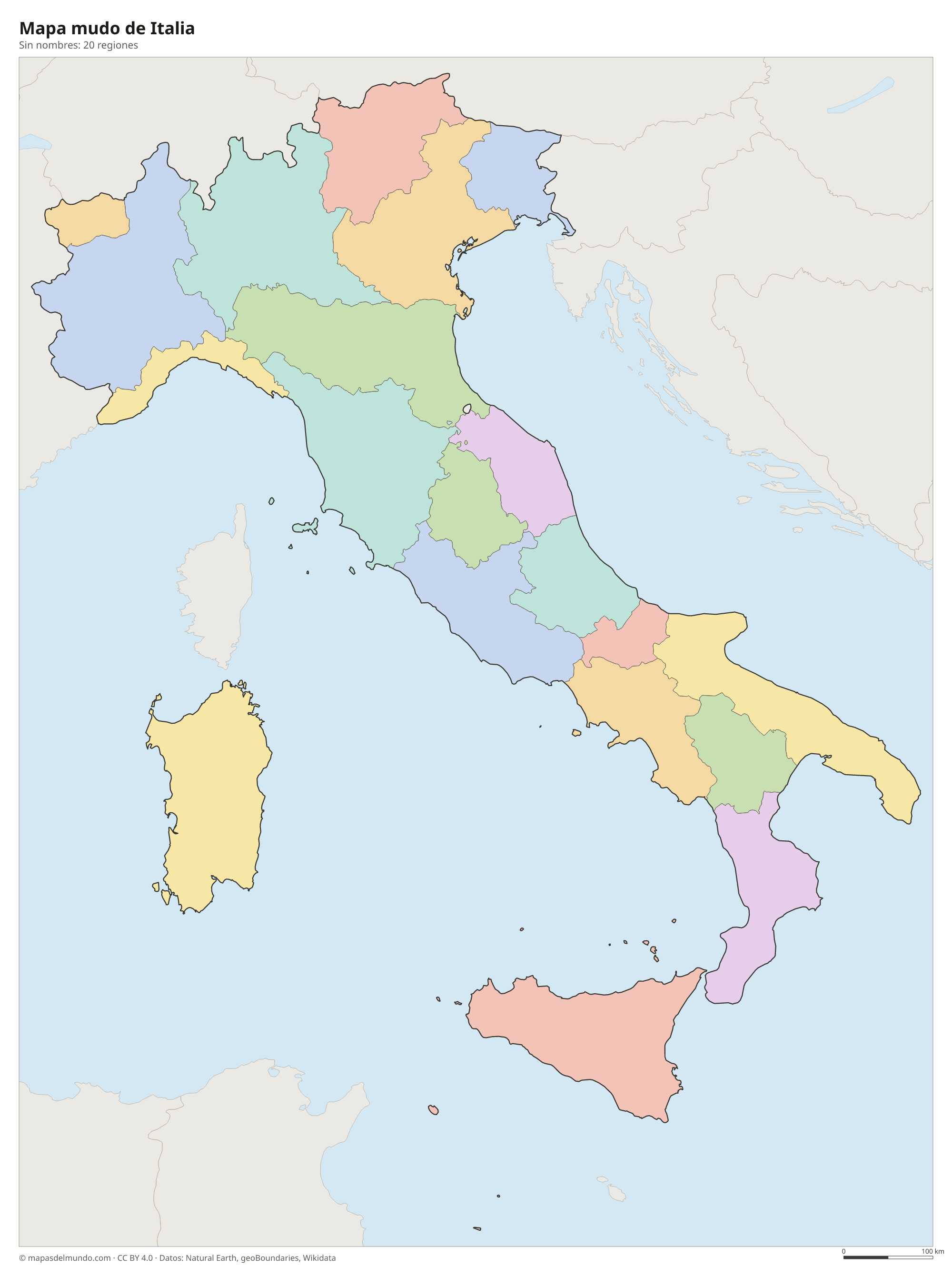 Mapa mudo de Italia sin nombres