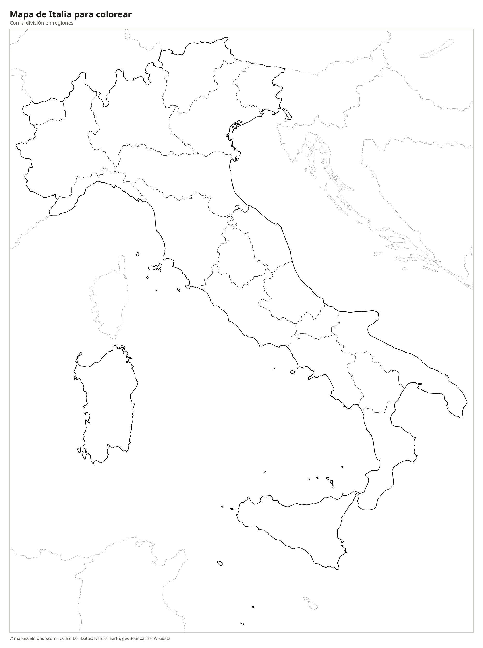 Mapa de Italia para colorear
