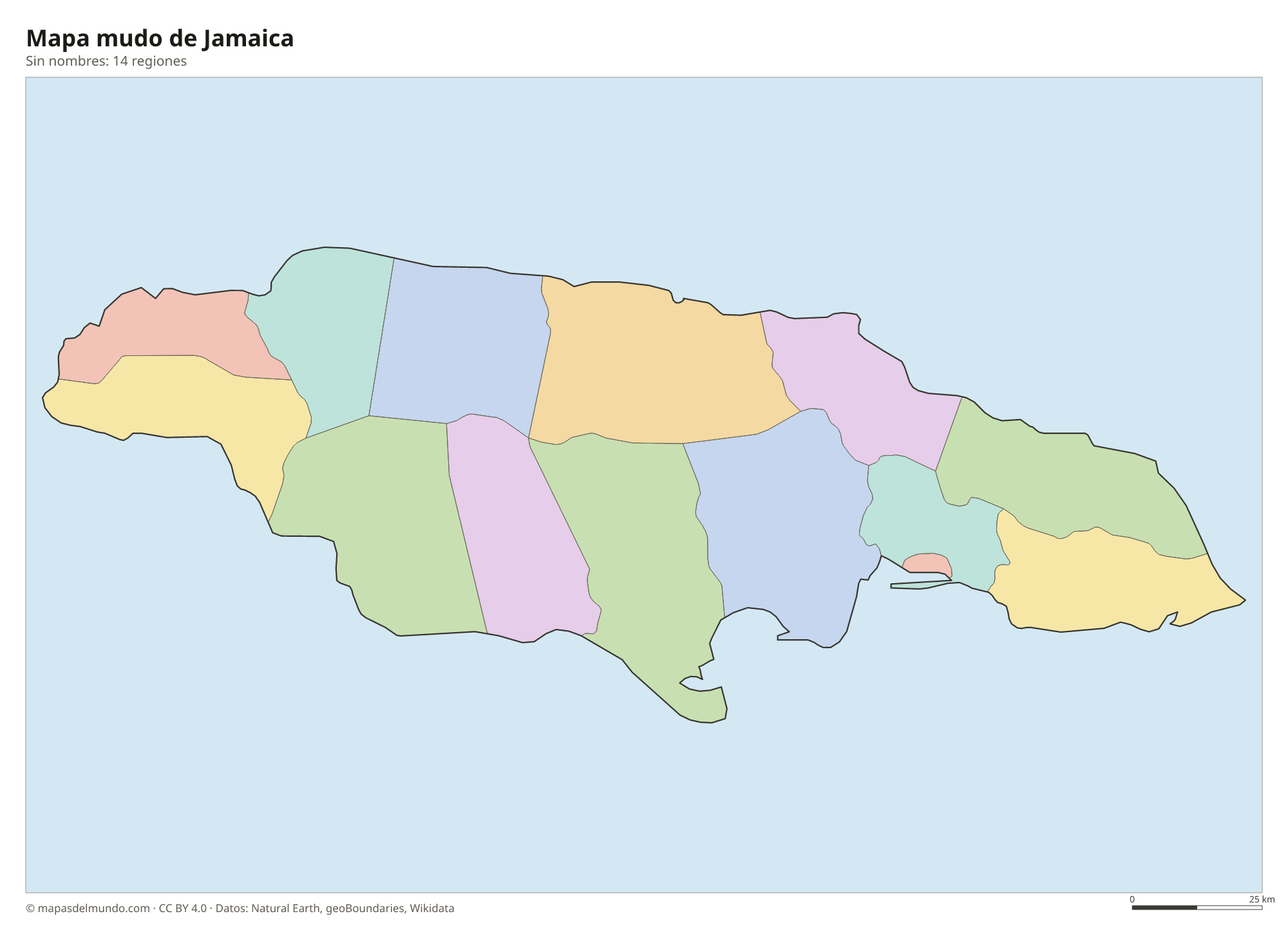 Mapa mudo de Jamaica sin nombres