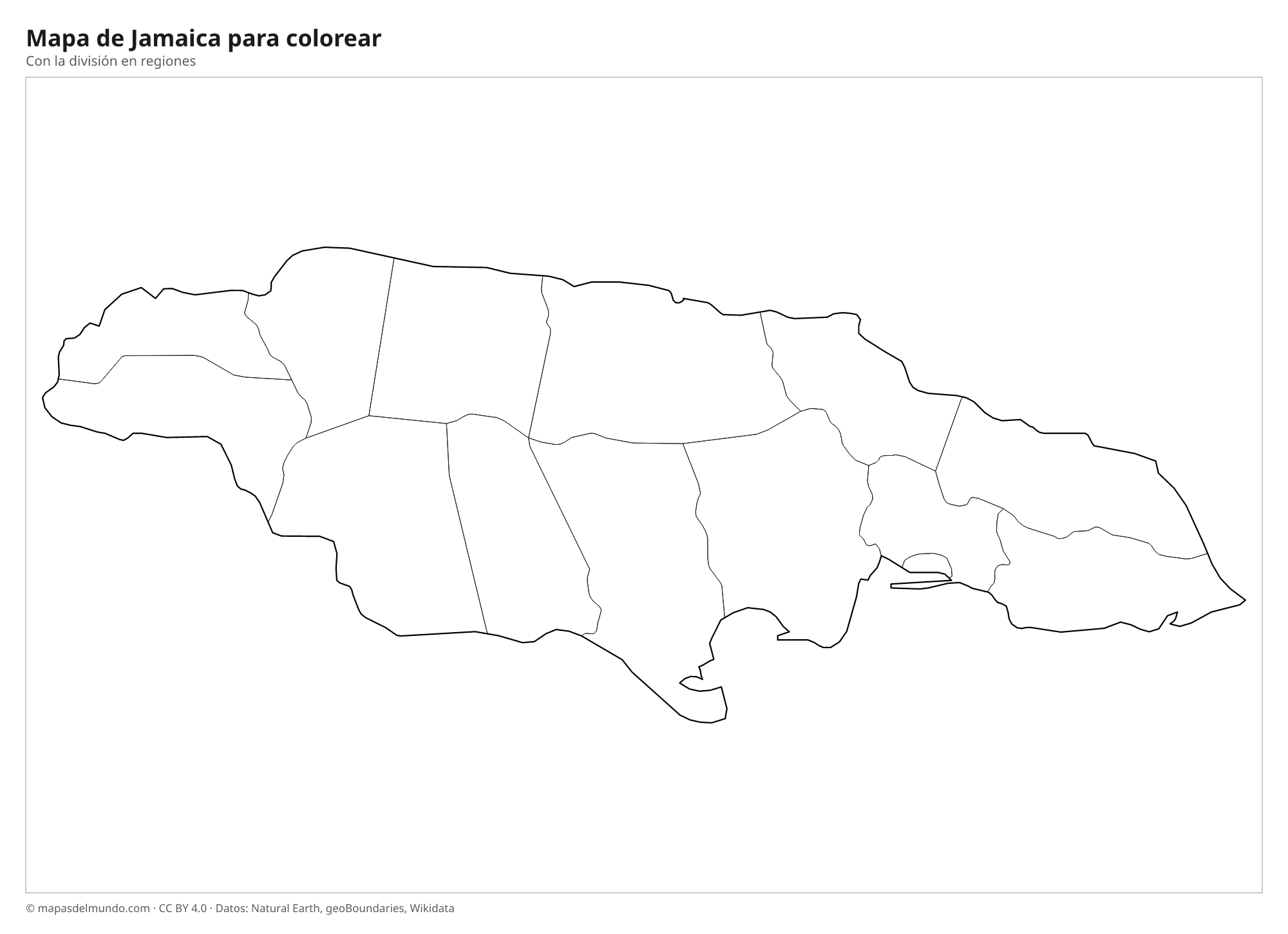 Mapa de Jamaica para colorear