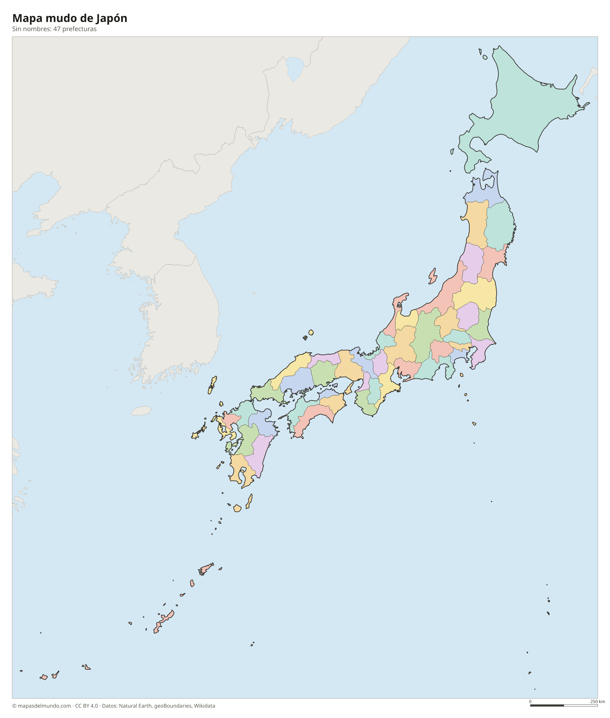Mapa mudo de Japón sin nombres