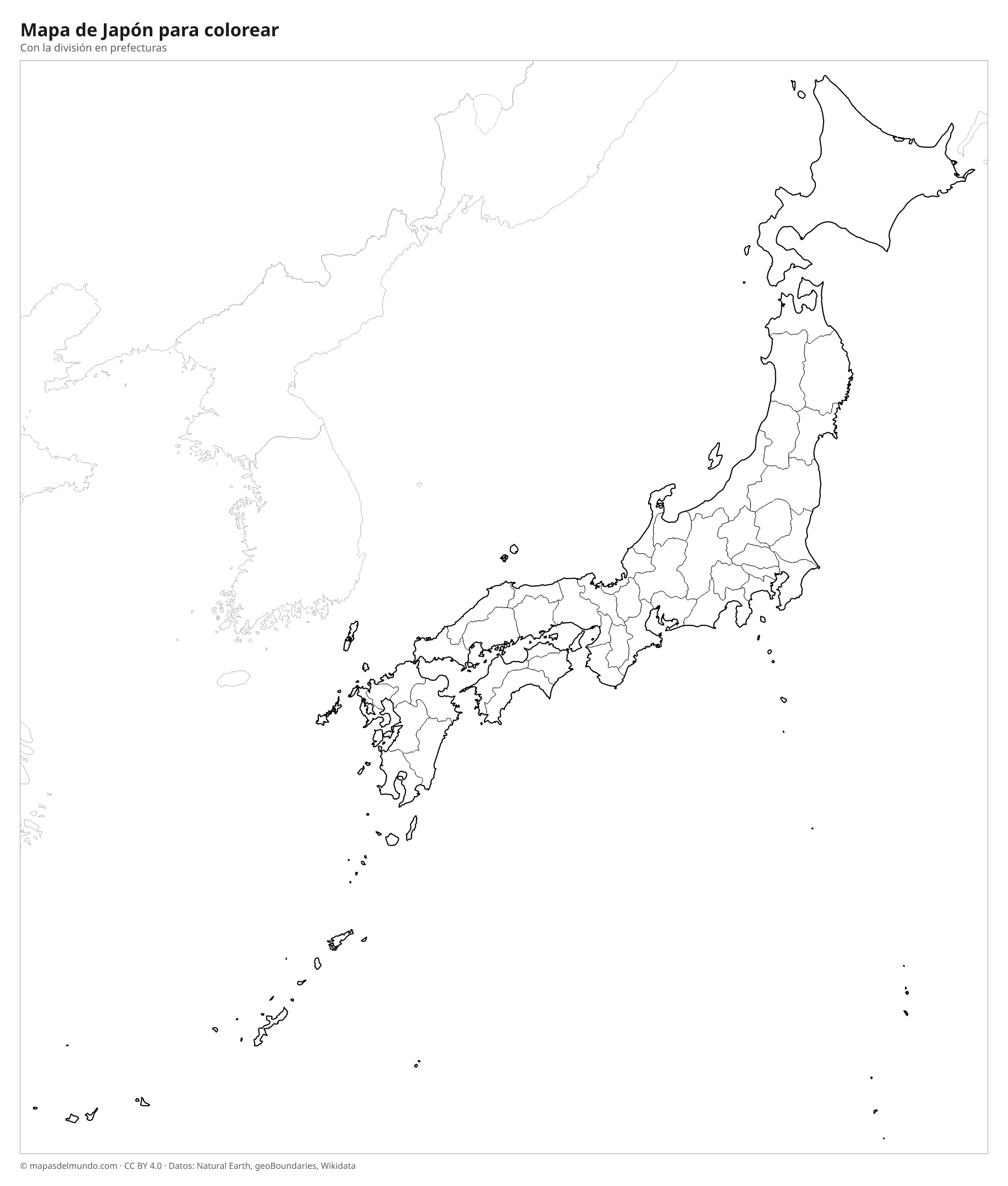 Mapa de Japón para colorear