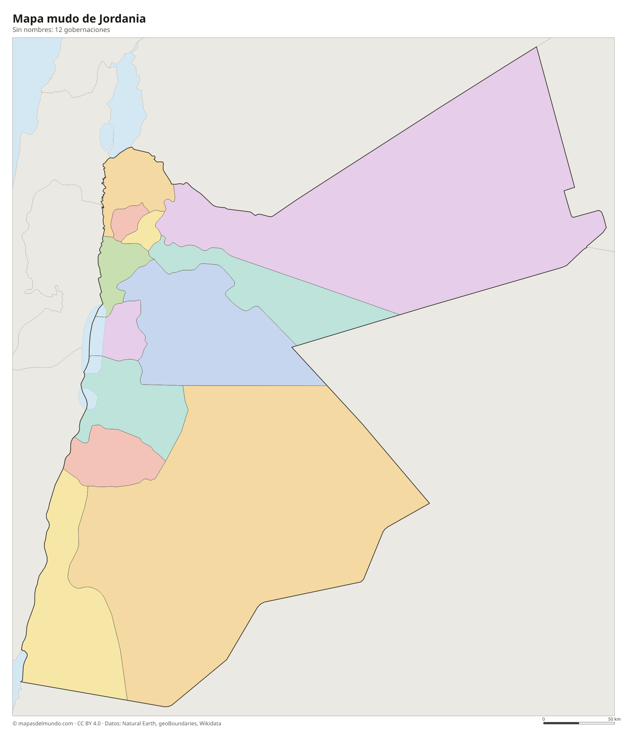 Mapa mudo de Jordania sin nombres